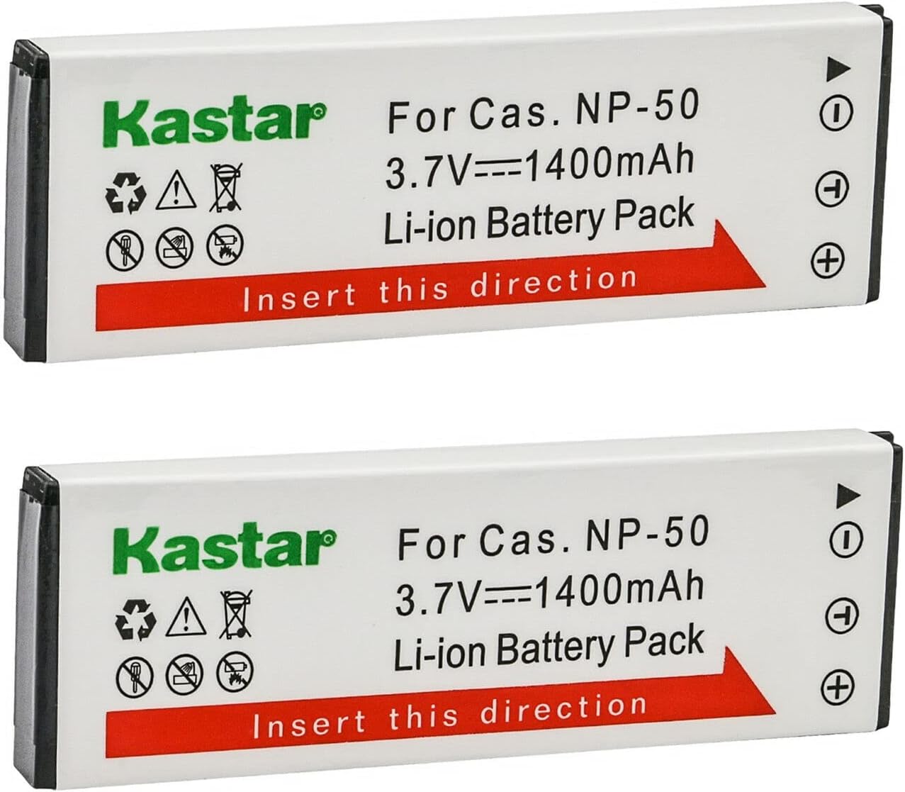 Kastar 2-Pack Battery Replacement for Casio NP-50 CNP-50 CNP50 NP-50DBA Battery, Casio Exilim Hi-Zoom EX-V7, Exilim Hi-Zoom EX-V7SR, Exilim Hi-Zoom EX-V8, Exilim Hi-Zoom EX-V8SR Cameras