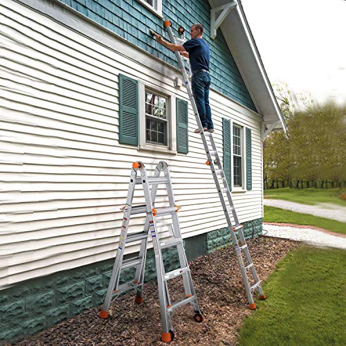 OT QOMOTOP 17 FT Multi Use Telescoping Ladder for Home, Easy to Move Rv Aluminum Extension Ladder with 2 Flexible Wheels, Non-Slip Design Step Ladder with 300lbs Duty Rating