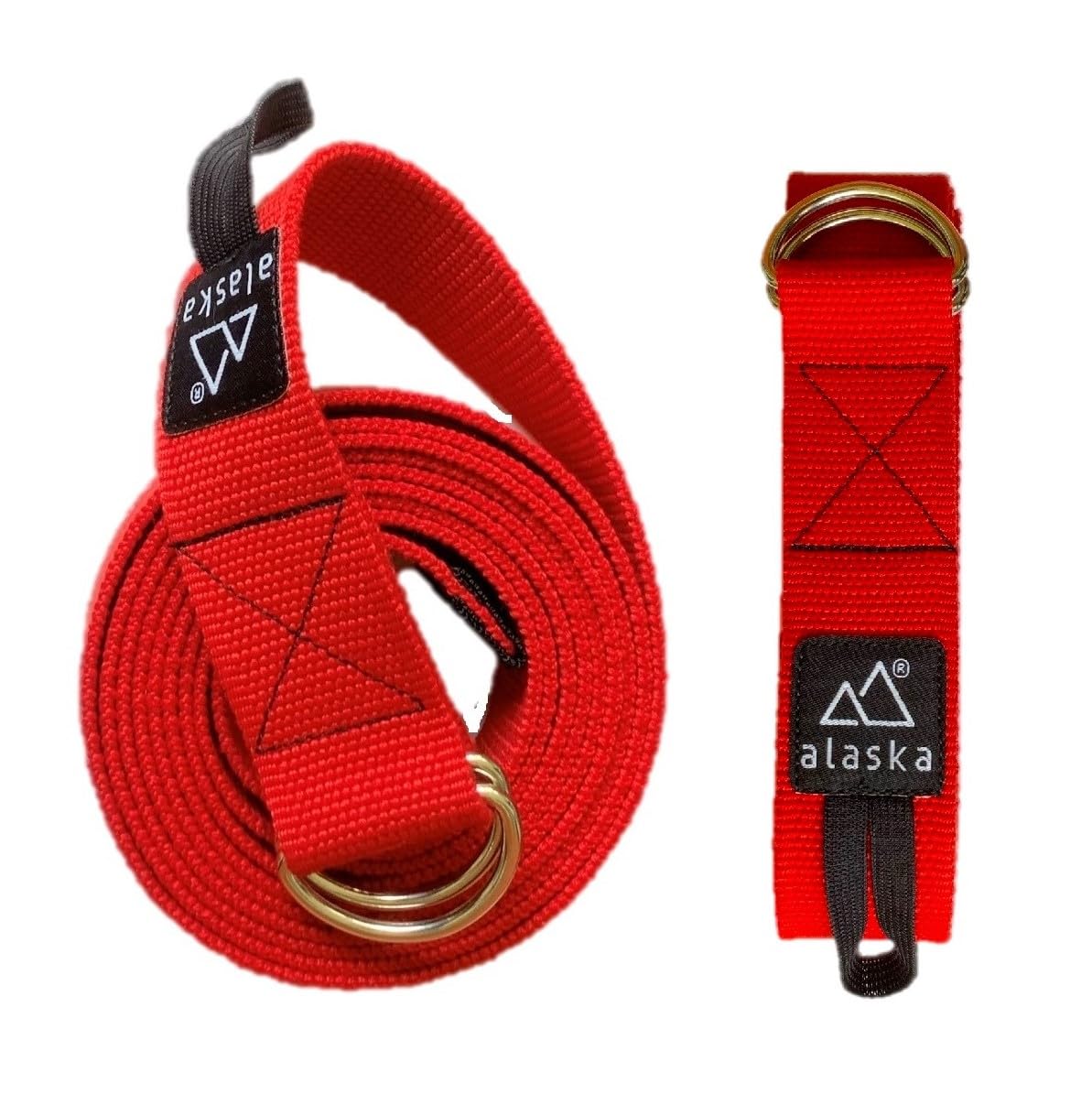 Alaska Yoga Belt/Strap (100% Organic Cotton) for Women and Men - Yoga Strap for Stretching with Extra Safe Adjustable D-Ring Buckle + With Elastic Wrap Band. (RED)-image-9