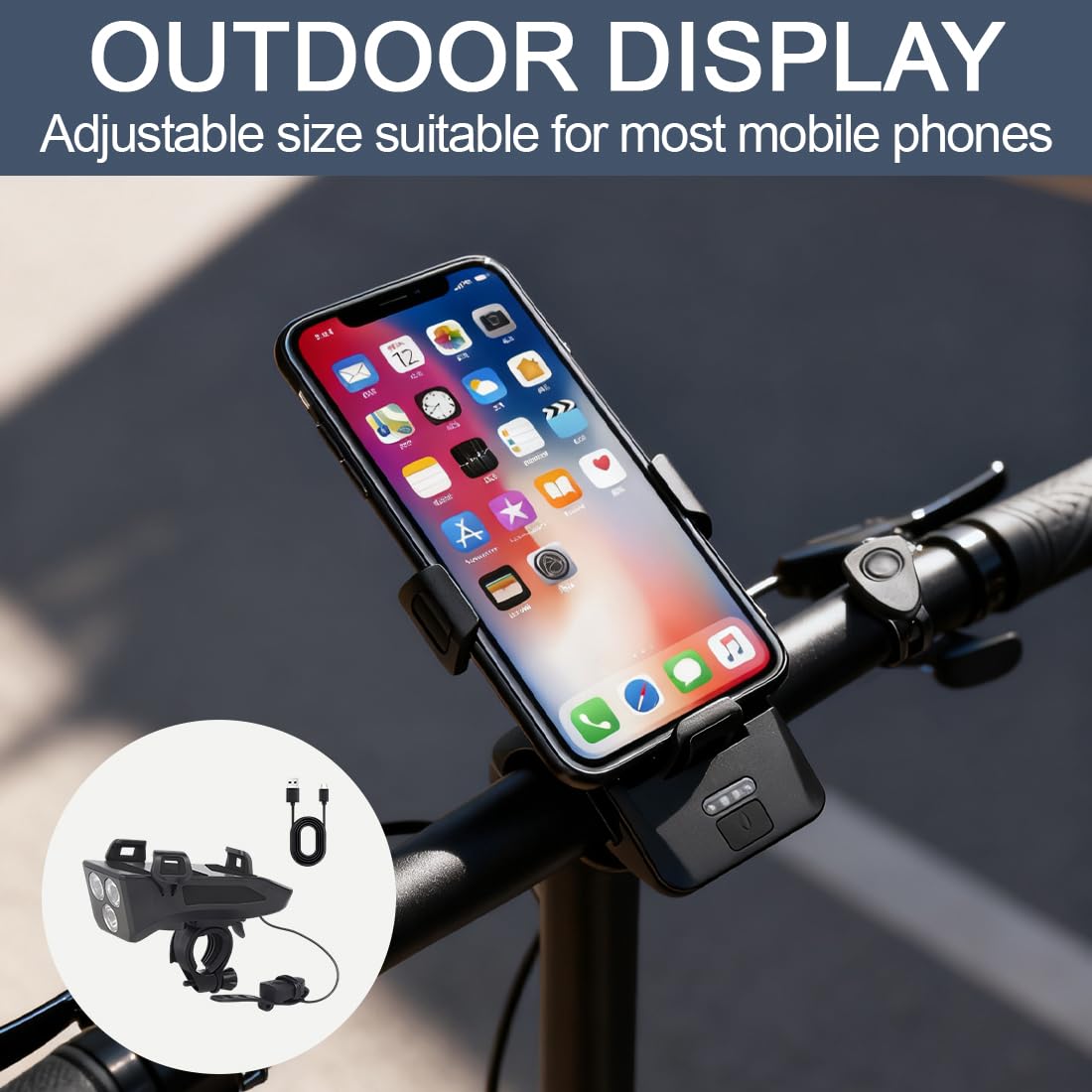 1 Pezzi Staffa per Telefono per Ciclismo, Luce da Bici 4-in-1, Luce da Ciclismo Multifunzionale con Power Bank e Clacson