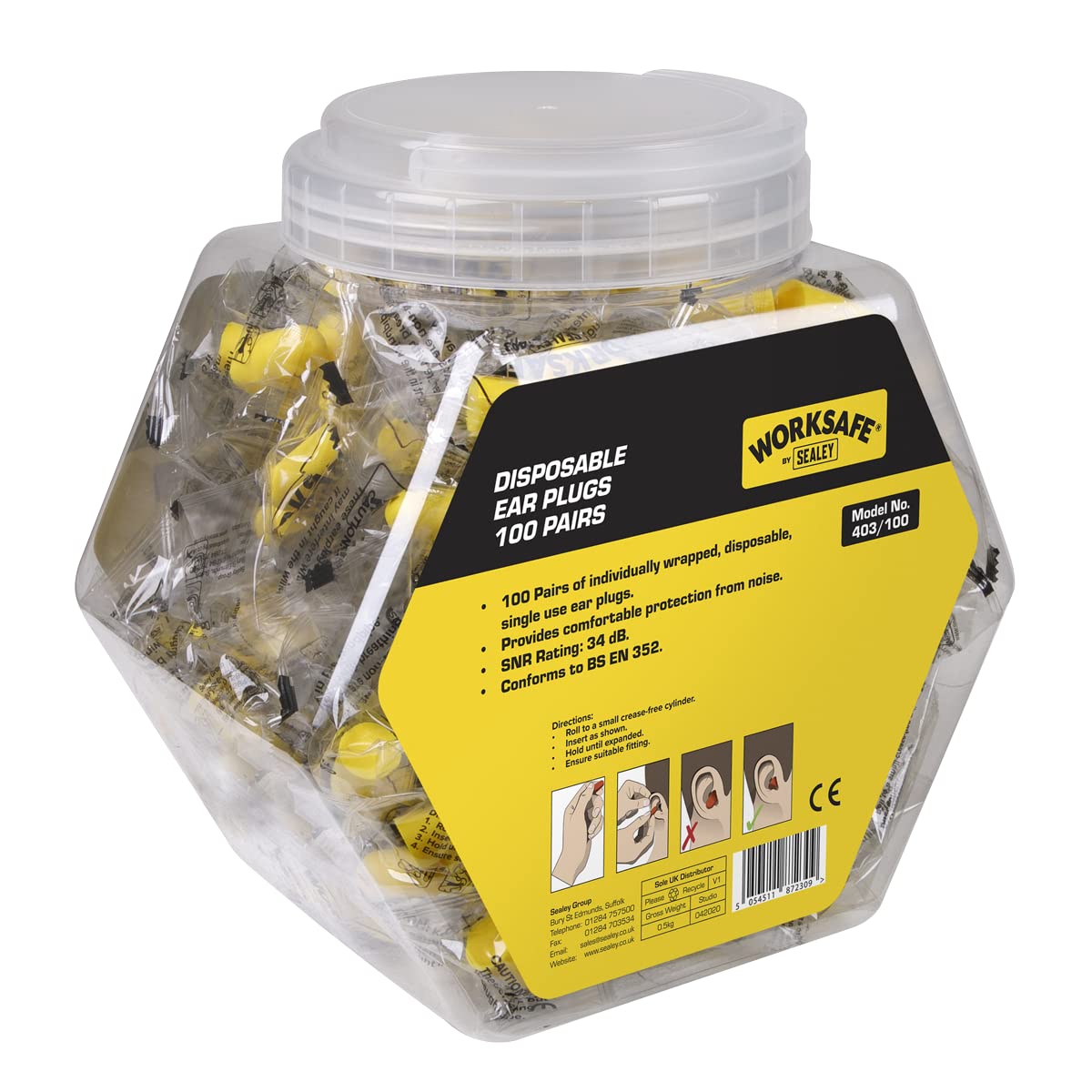 Worksafe® Disposable Ear Plugs - 100 Pairs