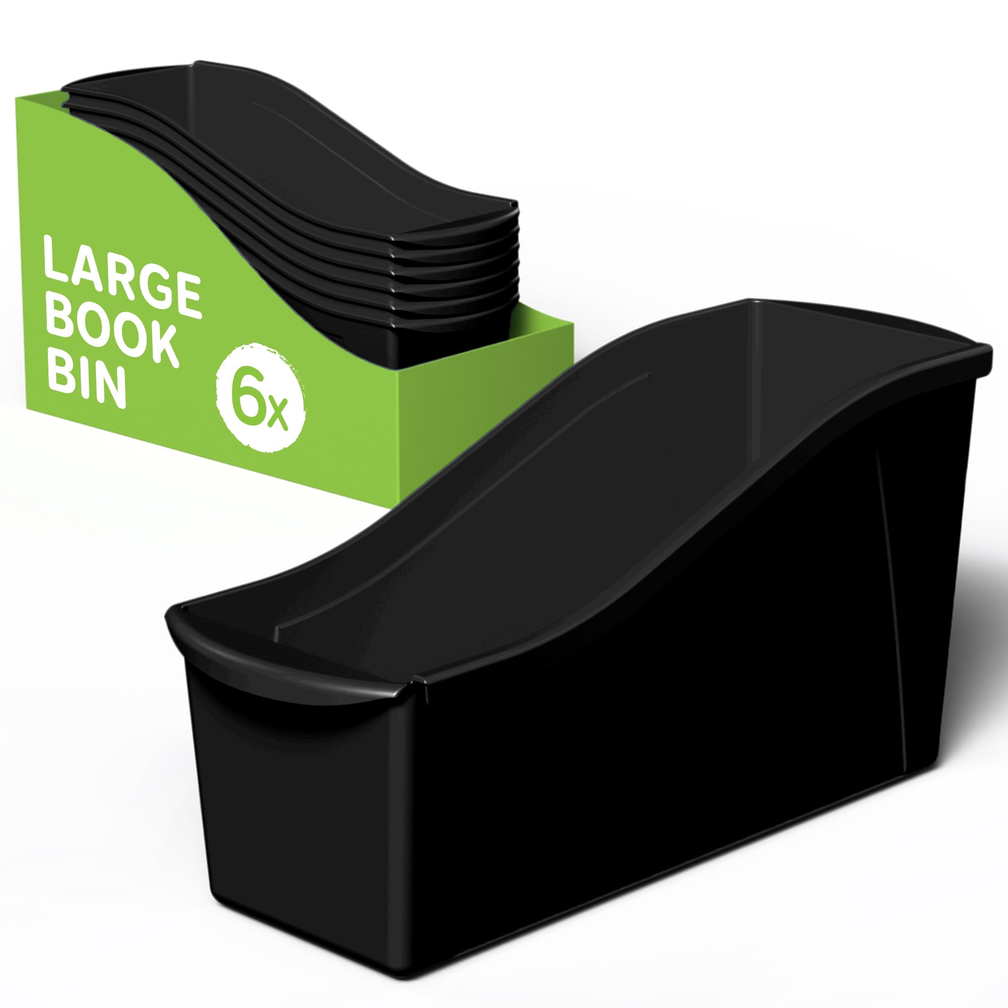 Storex Large Book Bin - Interlocking Plastic Organizer for Home, Office, and Work Space - Black, 6-Pack (70109C06C)