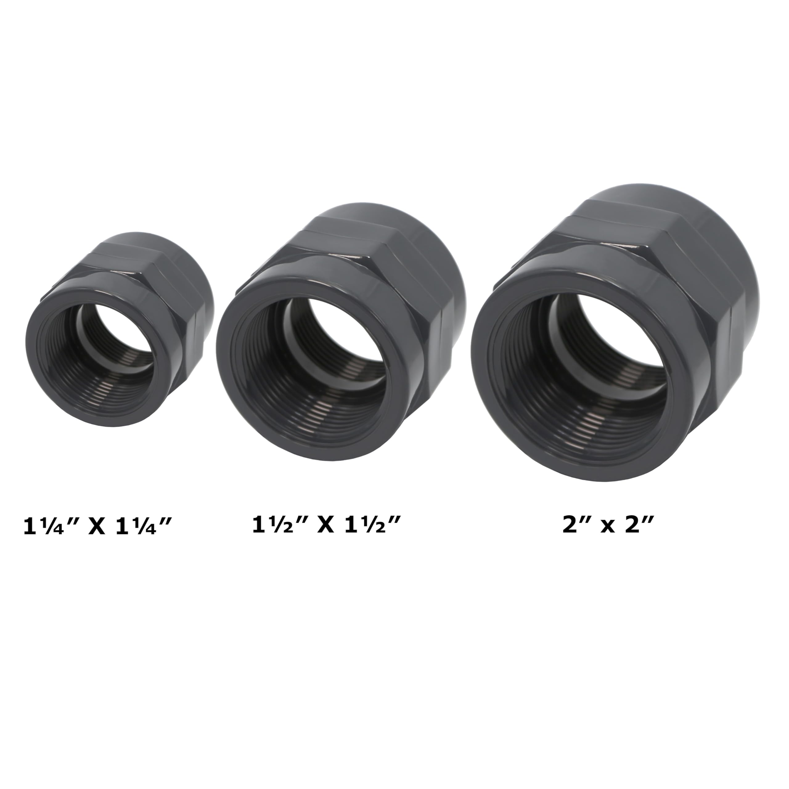 HAF 10 manicotti filettati in PVC con filettatura interna da 2" | filettatura interna x filettatura interna | Manicotto di transizione in PVC grigio | PN16 per tubo in PVC, piscina, tubo di pressione