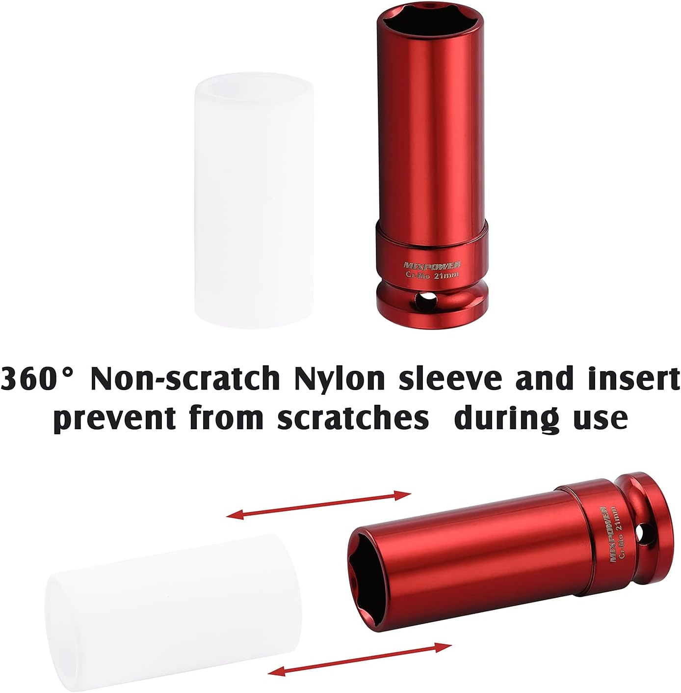 MIXPOWER 1/2-inch Drive Wheel Protector Impact Socket& 8 inch Coded Torque Limiting Socket Extension Bar 8pcs Tire Deep Socket Set, Color-Coded, 80 to 150 Ft-Lbs (110-200 Nm)