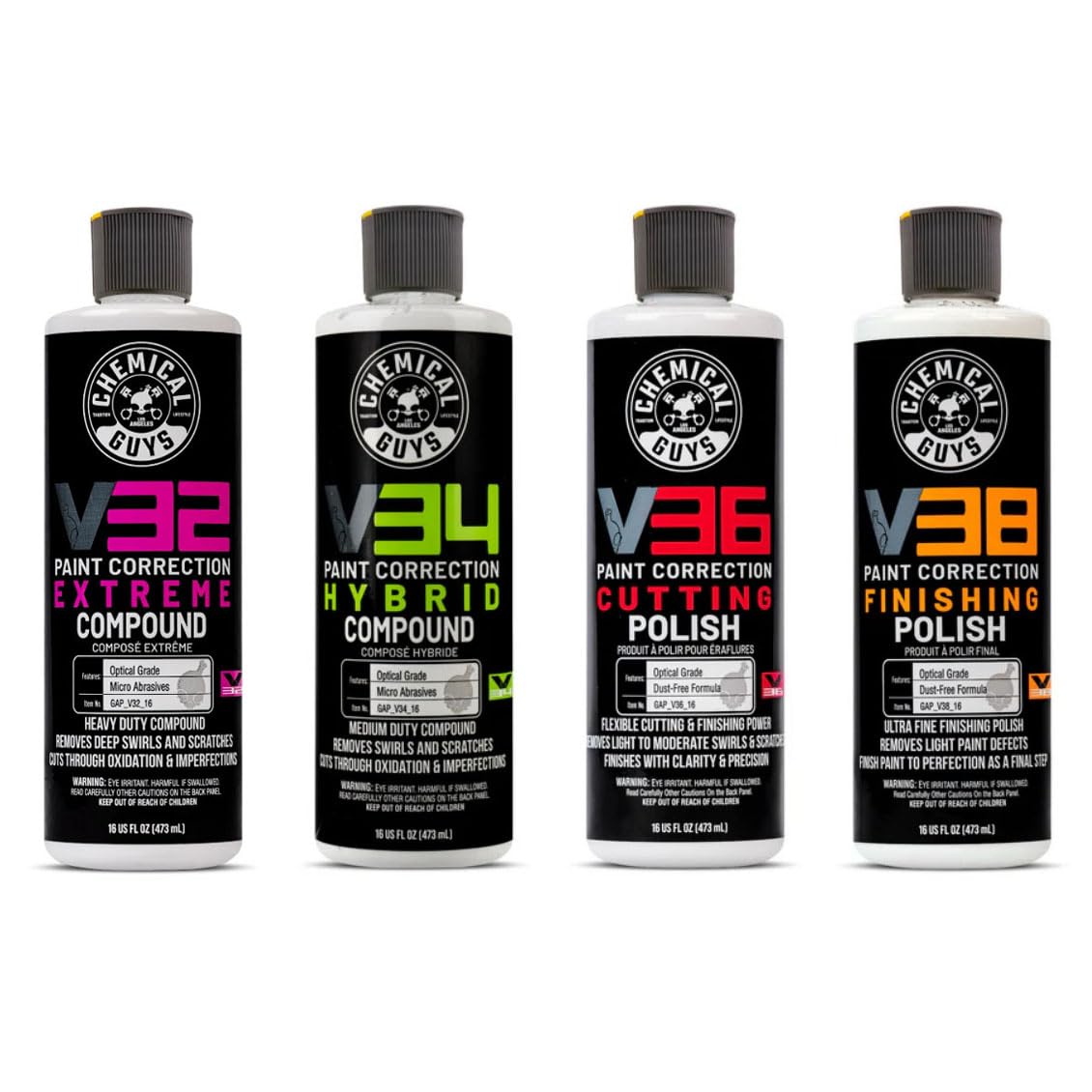Photo 1 of *2 only red/orange* Chemical Guys V Line Car Polish and Compound Kit - Complete Paint Correction System for Light-to-Heavy Swirls, Scratches, Safe for Cars, Trucks, SUVs, Motorcycles, RVs & More - 4 x 16 fl oz
