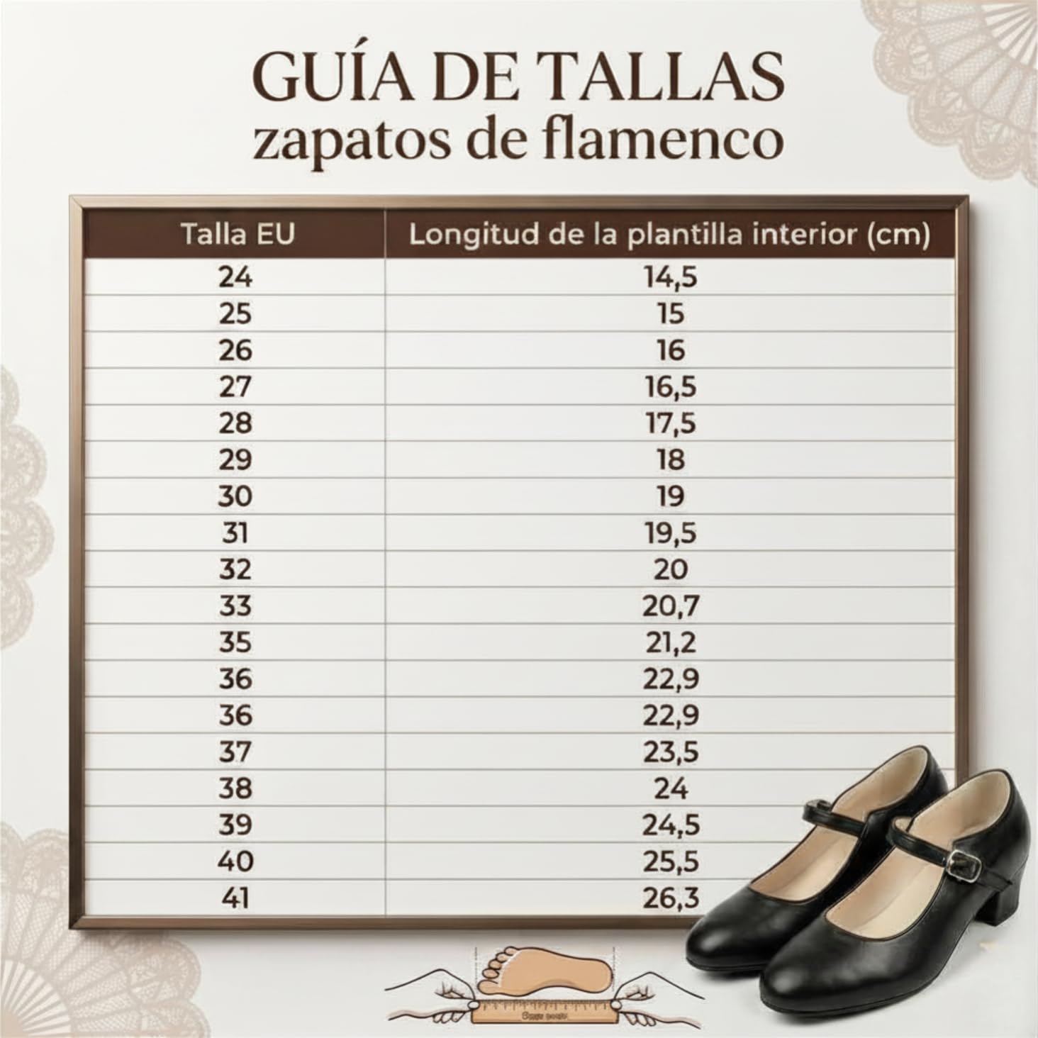 Zapatos Negros de Baile Flamenco para Niña y Mujer de Iniciación | Talla 24 a 41 | Tacón Ancho de 3,5 cm | Cómodos para Clases de Sevillanas y Danza Española | Cierre de Hebilla