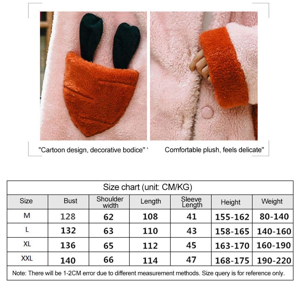 Accappatoio Invernale da Donna, Accappatoio in Flanella con Cappuccio Pigiama in Pile di Corallo Abito Femminile Caldo e Spesso Completo Lungo, Coniglietto-XL
