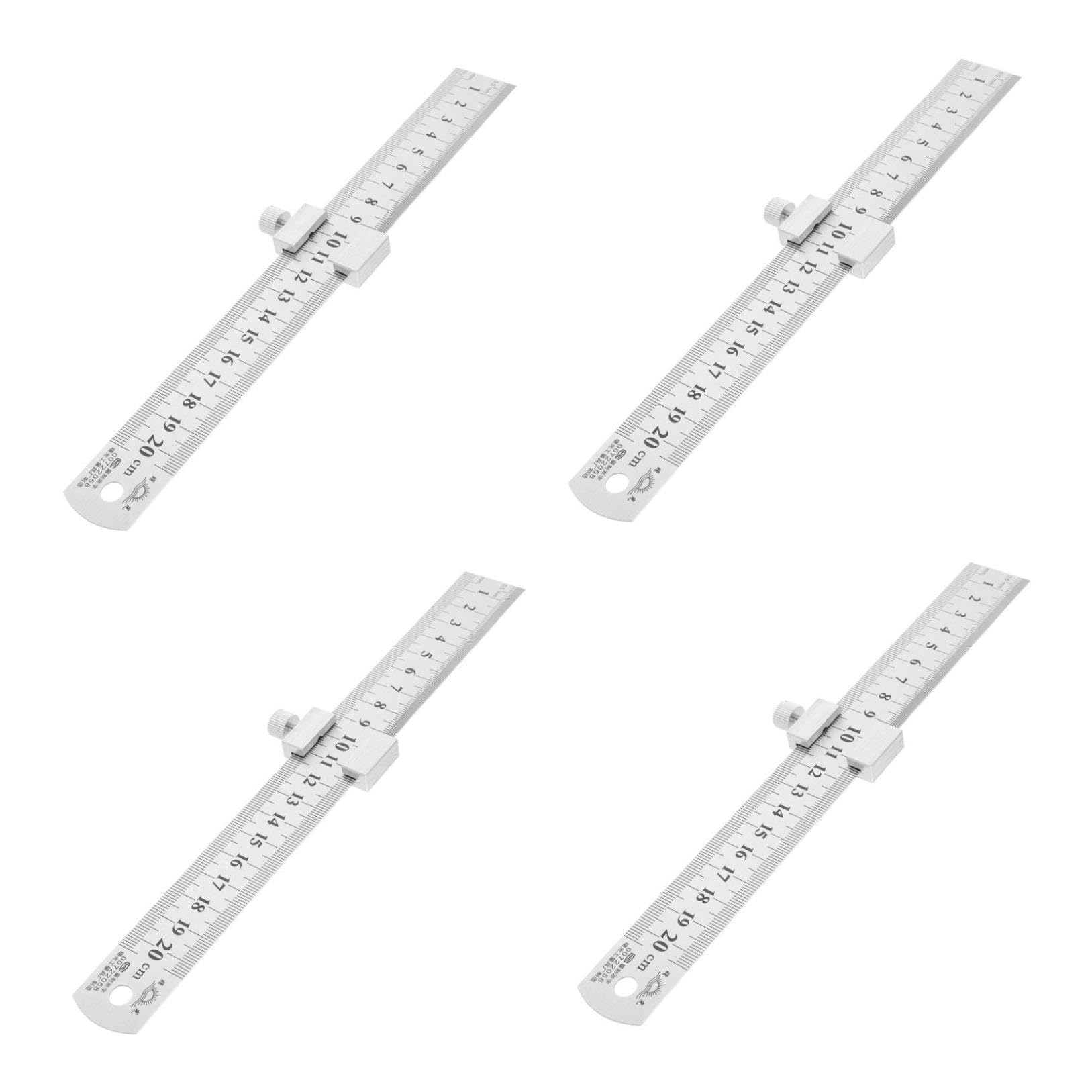 DOITOOL 4 Ensembles Règle Acier Inoxydable avec Bloc de Positionnement Règle Métallique Multipurpose Antirouille pour Ingénieurs Menuisiers et Architectes et Portable