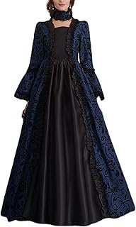 Women Renaissance Lace A Line Dress Medieval Maxi Dress Patchwork Flare Sleeve Dresses Vintage Florals Printed Tunic Dresses Gothic Pleated Skirt Halloween Cosplay Costume Prom Evening Gowns S-3XL