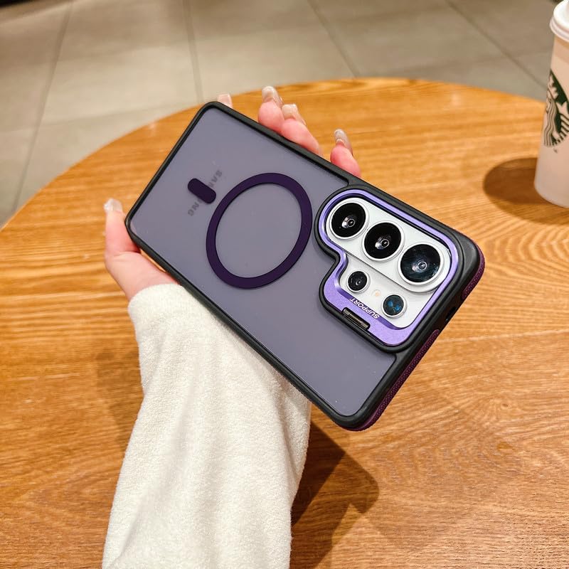 Image of LuxuryKase Smoked Clear MagSafe Case for Samsung Galaxy S26 Ultra | Metal Camera Guard Kickstand | Rugged Grip Edge | Hard PC Back + Soft TPU | Wireless Charging Support - Purple