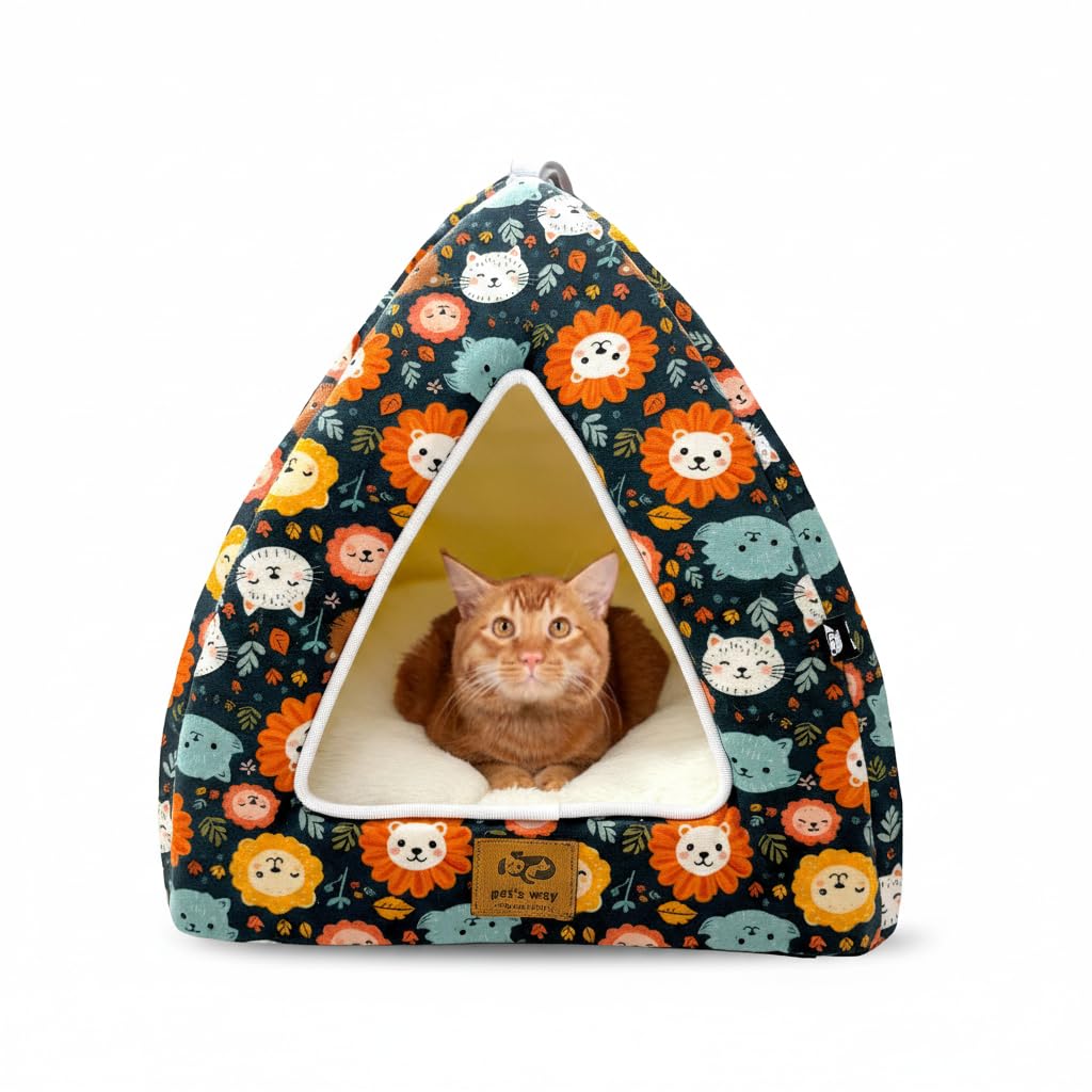 Cat/Dog Bed Den (Jungle)| Super Soft Fabric, Foldable, Inside Form, Reversible Cushion