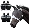 AMJKEJI Horse Fly Mask Comfort Stretchy Eye Space with UV Protection Mosquito and Insect, Fly Mask Half Face with Ears for Horses - Black (M)