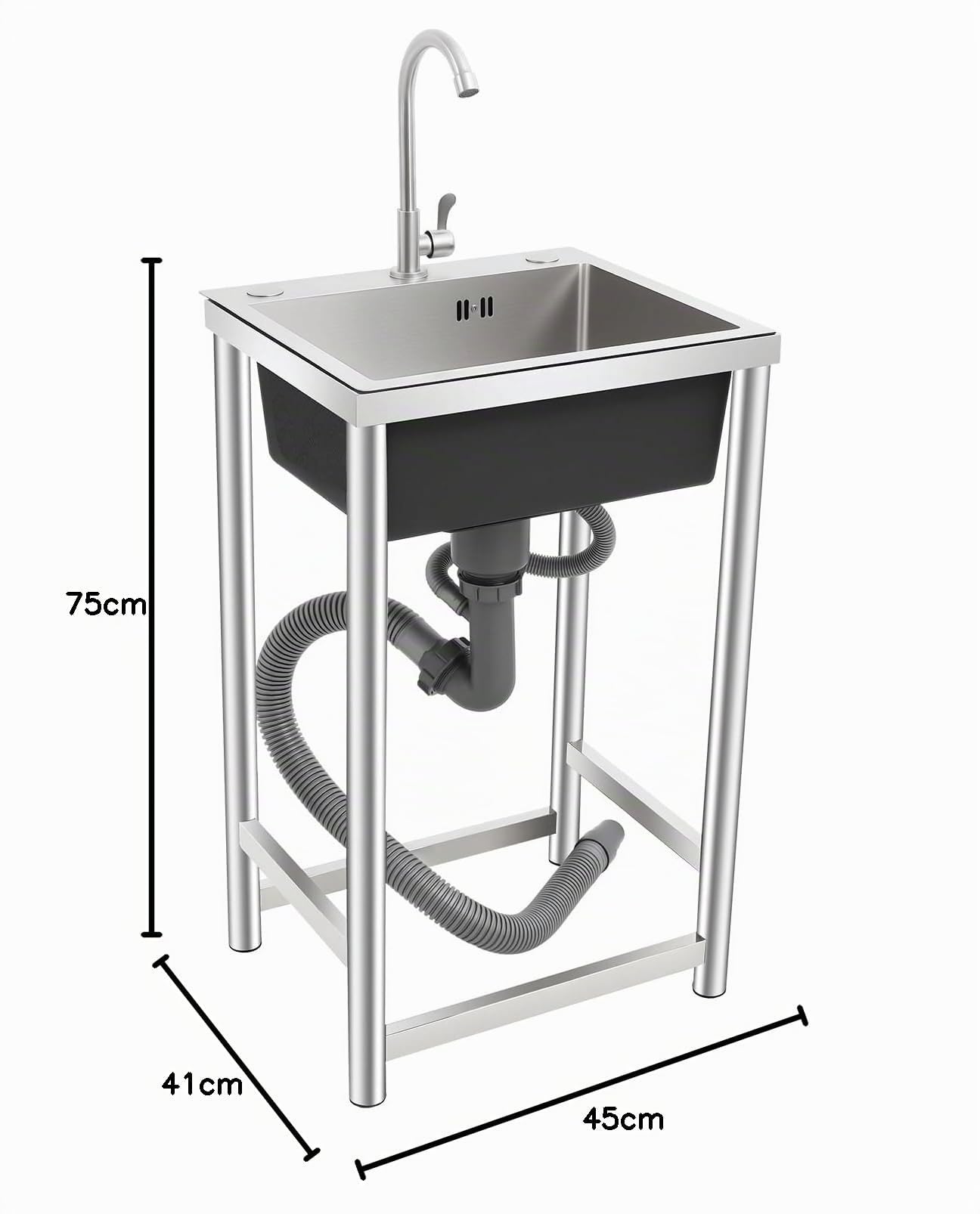 Lavabo da Esterno Indipendente con Rubinetto, 45 x 40 x 22cm Lavello Campeggio, Lavandino da Esterno, Cucina da Esterno con Lavello, Lavandino da Giardino, Lavello Da Cucina Carico 50kg