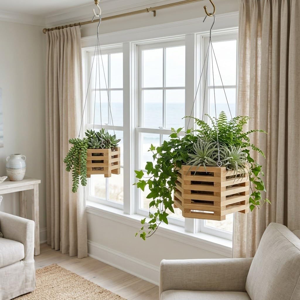 Wooden Orchid Baskets with Hangers for Epiphytes & Vandas, 6" & 8" Octagon Hanging Planter Set for Patio, Balcony Decor, Garden Flower Pots for Indoor Outdoor Plants, Set of 2