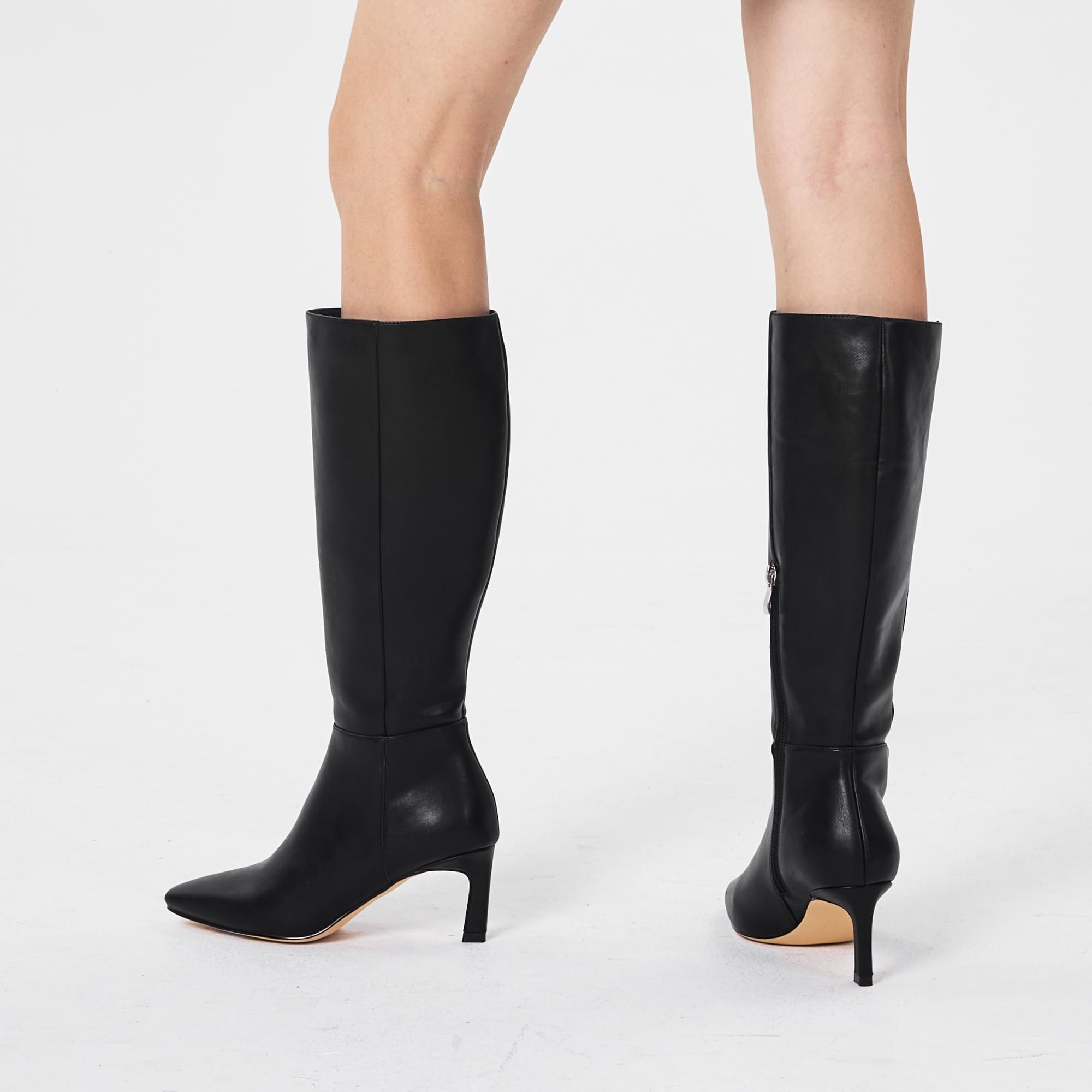 GENSHUO Botas Altas Mujer hasta la Rodilla con Tacón Kitten 5 cm, Punta Cuadrada, Cremallera Lateral, Cómodas y Elegantes para Otoño Invierno