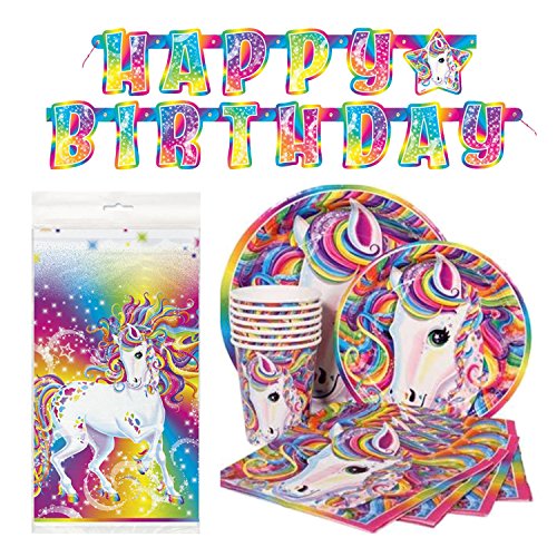 Lisa Frank Deluxe Rainbow Majesty Unicorn Birthday Party Supplies Pack - Serves 16