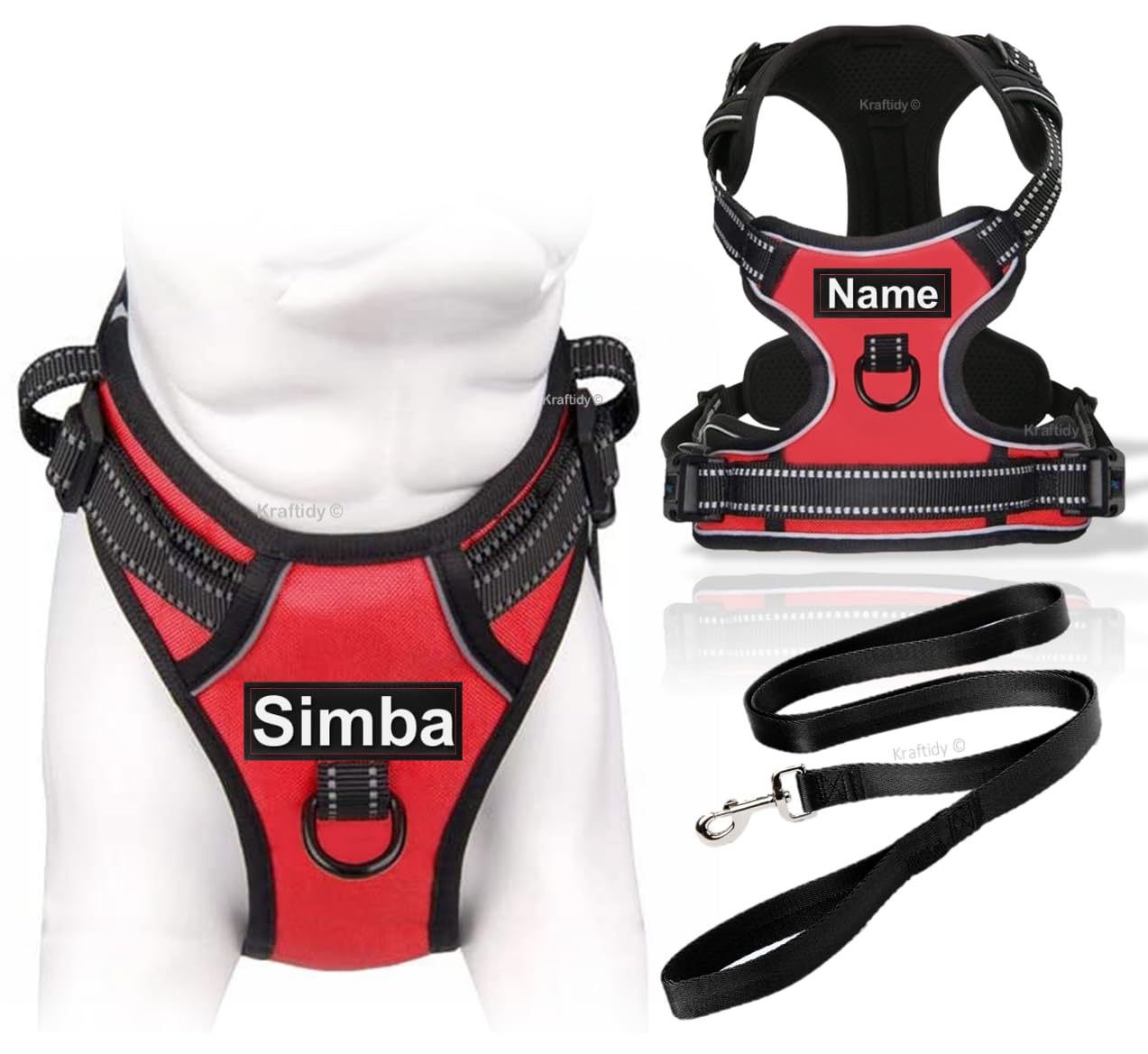 Kraftidy Dog Harness with Name id Customized for Dogs Large Medium & Small Puppy All Breeds No Pull Harness Reflective Vest Harness Belt Adjustable with Personalized Dog Name (Red) (Medium Dogs) (B0BTC11RNL) Amazon Price History, Amazon Price Tracker