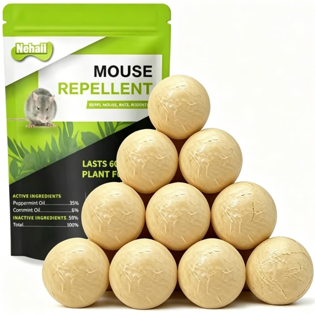 Nehaii Mouse Repellent, Peppermint Oil Rat Repellent, Peppermint Oil Mouse Repellent Ball, Rat Deterrent Outdoor, Keep Mice Away for Indoor, Mouse Deterrent Upgrade Dark brown-10p