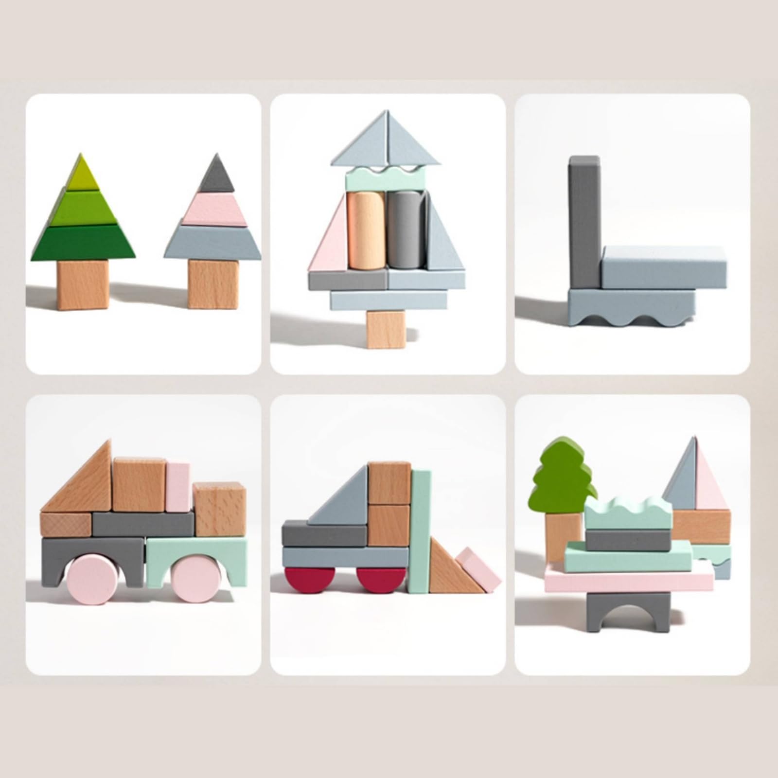 Gralara Blocchi di Legno con Vassoio Colorato Set di Blocchi da Costruzione in Legno Naturale Giocattolo per Spazio Giochi, Asilo Nido, Scuola Dell'infanzia