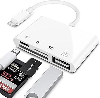 Anytrox SD TF Card Reader Adapter for iPhone/iPad,4 in 1 USB OTG Camera Connection Kits Adapter with SD TF Card Reader and Charge Adapter Compatible for iPhone/iPad,Support Newest iOS 16-White
