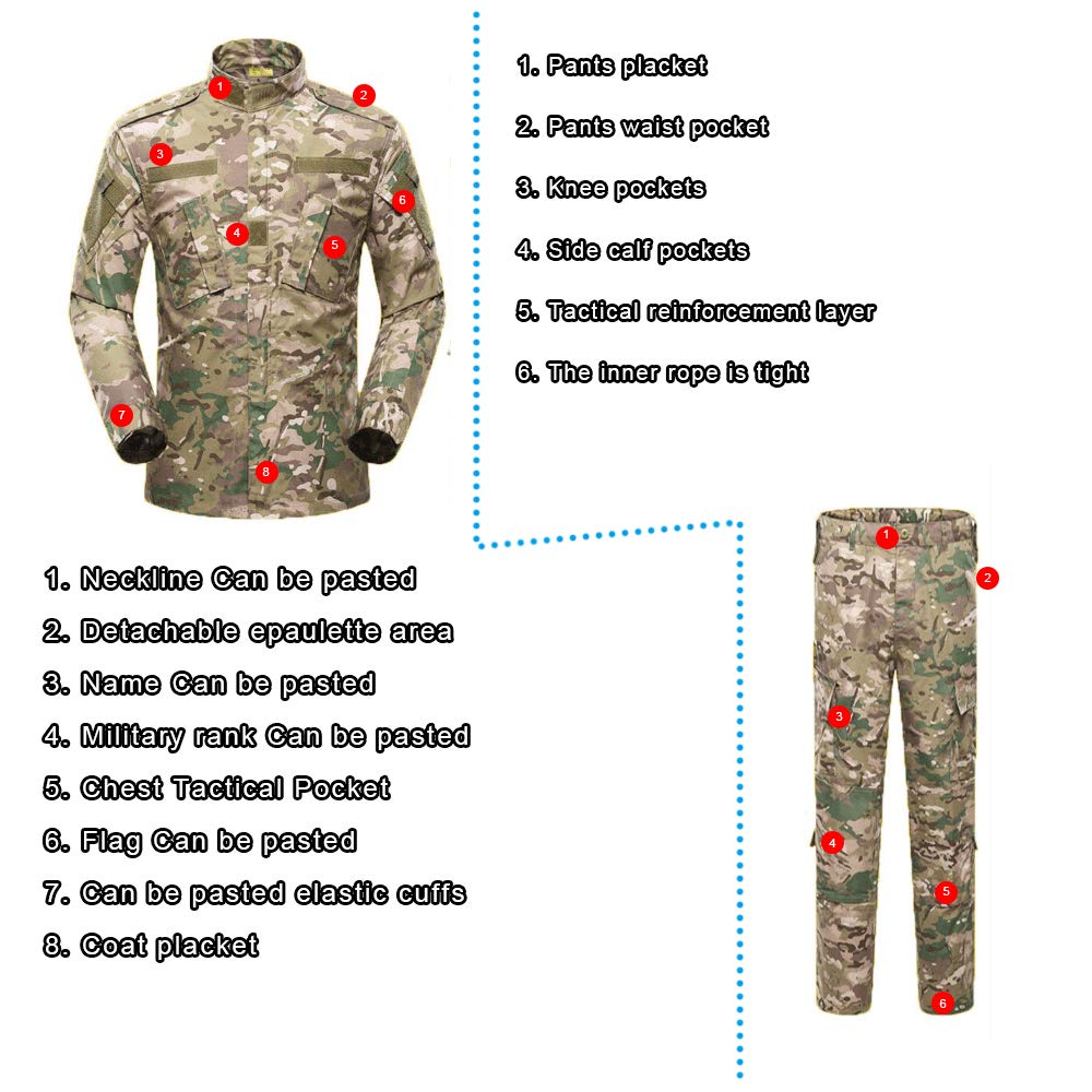 Paintball Airsoft Chasse Armée Fan Costume Tactique Chasse Costume Combat BDU Costume Guerre Jeu Champ Survie Veste Tactique Chemise Commuter Sports De Plein Air Formation Workwear(Hauts + Pantalons)