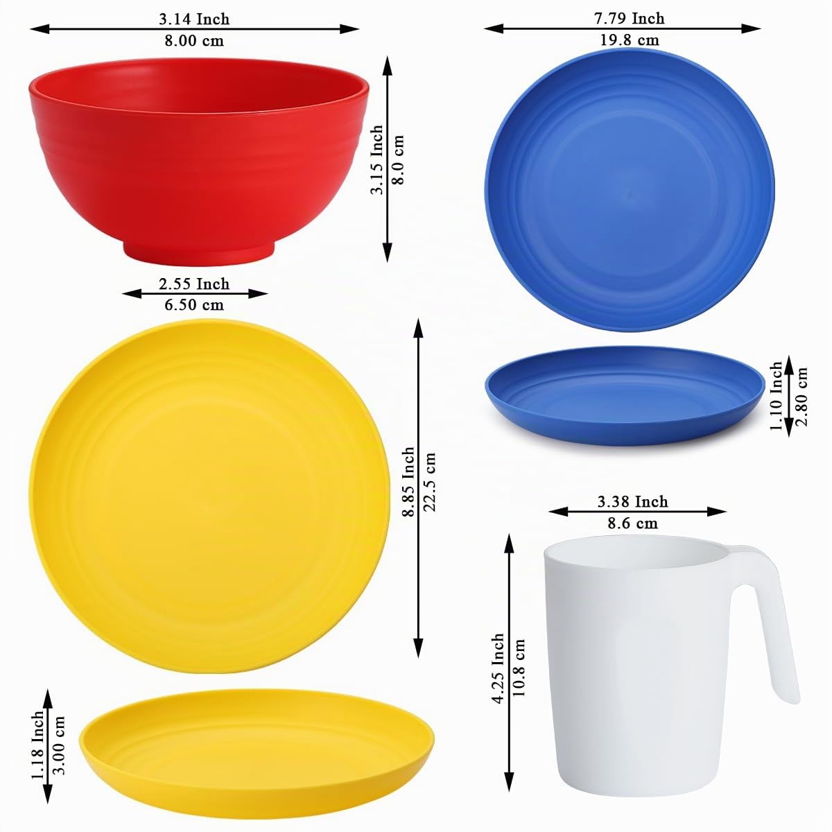 Berglander vajilla de plástico Servicio de 24 piezas para 6, juegos de platos y tazones reutilizables incluye platos de cena, plato de postre, tazones de cereales, tazas para el hogar, jardín, picnic