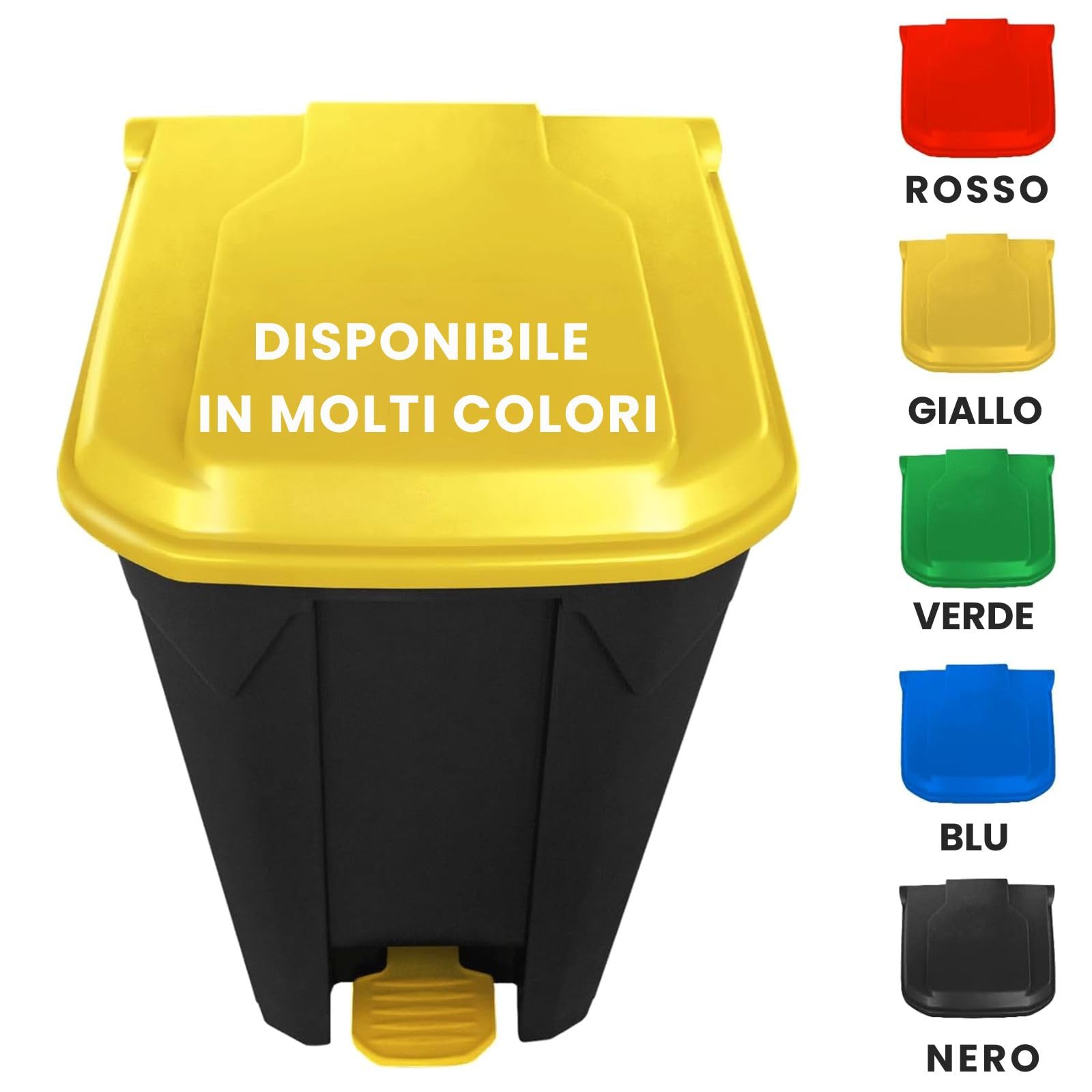 Casa Pura Pattumiera da 100 litri, coperchio giallo, per cucina e ufficio, sistema di raccolta differenziata, a pedale