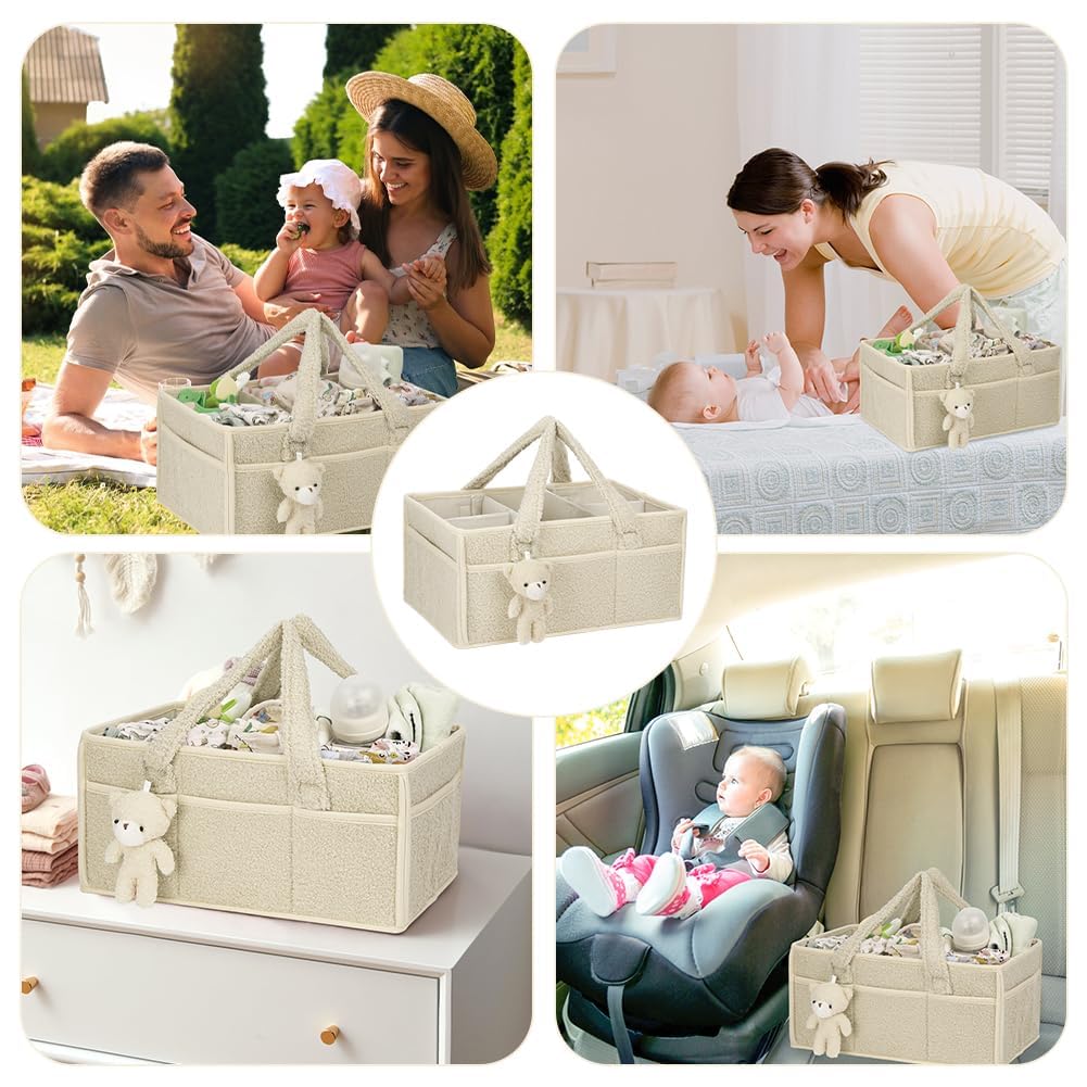 Organizador Pañales, Cesta Organizadora Bebe, Grande Pañales Bolso Para Bebés para Bebes Recien Nacidos de Viaje (Blanquecino)