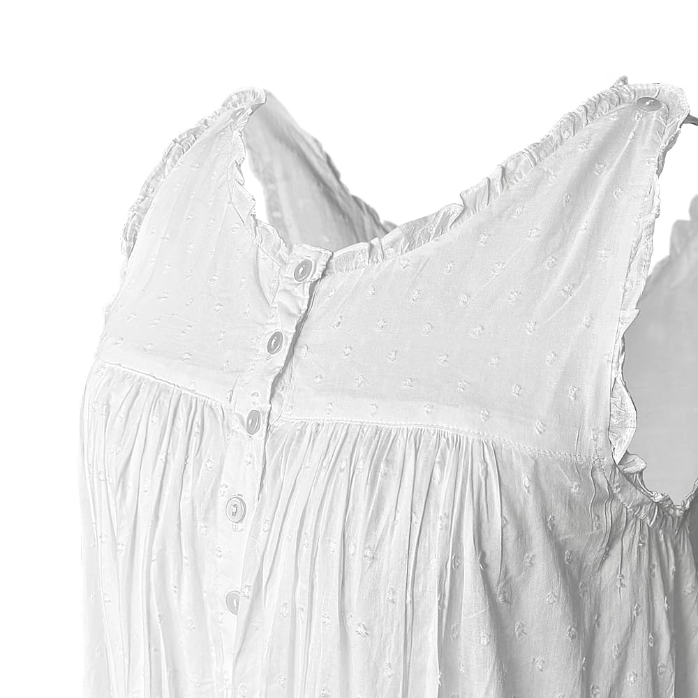 Camicia da notte in cotone bianco stile vittoriano elegante senza maniche vintage