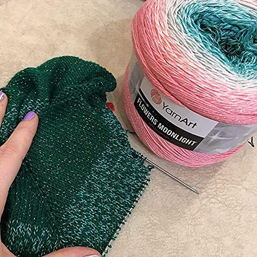 Image of YarnArt Flowers Moonlight Glitter Cotton Yarn, Soft, Rainbow Crochet, Metallic Lurex handknit Shiny, Silvery Cake, Multicolor Cotton, 1 Skein Weight 9.17oz Lenght 393.7 inches,1 Fine Yarn (3283)