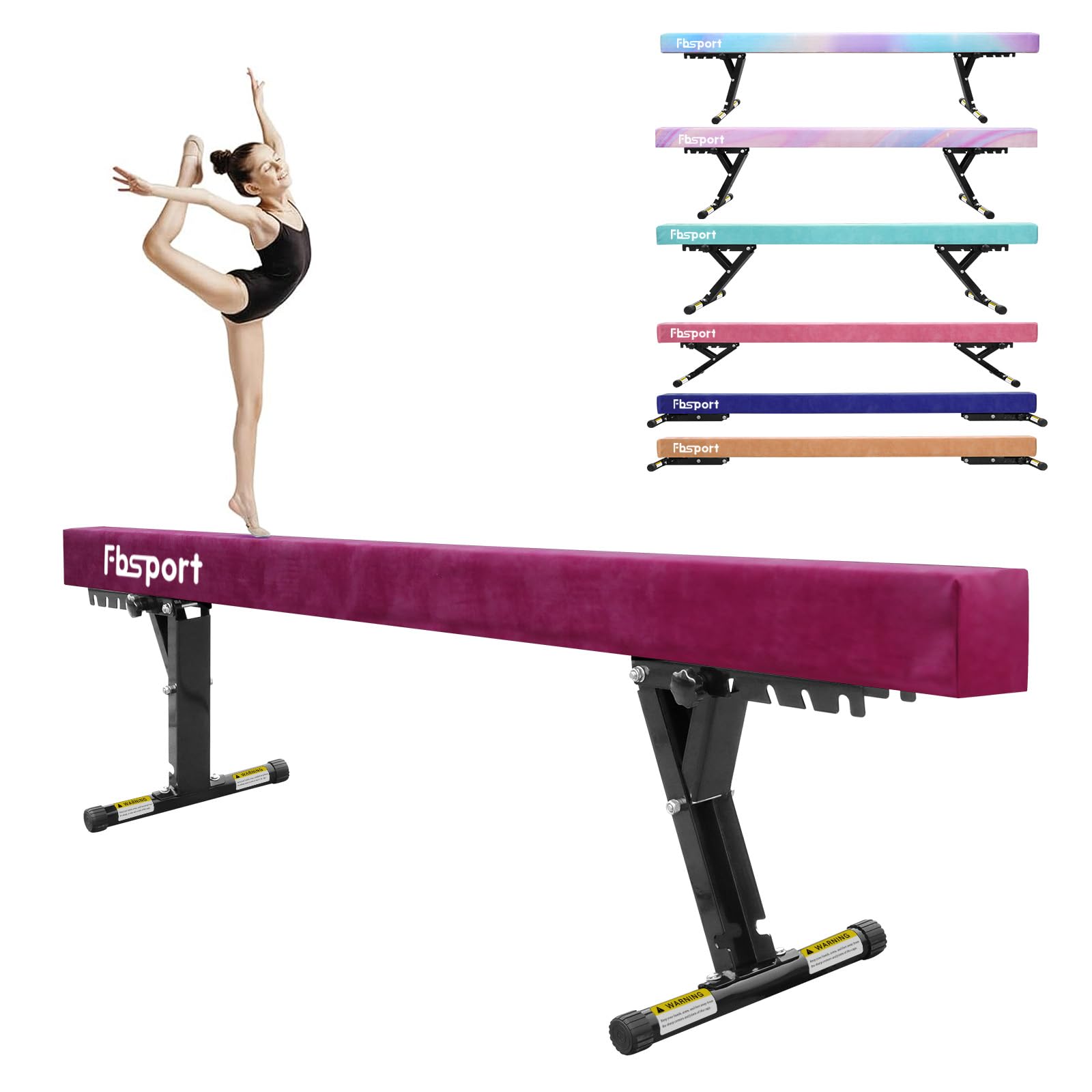 FBSPORT 8ft Adjustable Balance Beam: High and Low Floor Beam Gymnastics Equipment for Kids/Adults,Gymnastics Beam for Training,Practice, Physical Therapy and Professional Home Training with Legs