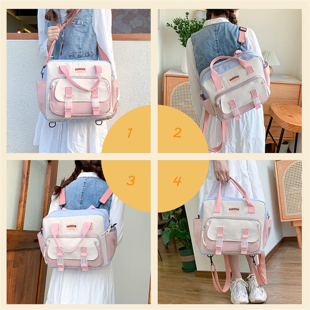 Kawaii Backpack Cute Tote Bag Girl School Crossbody Shoulder Bag with Kawaii Accessories Multi Purpose (Deep Pink) - Image 5