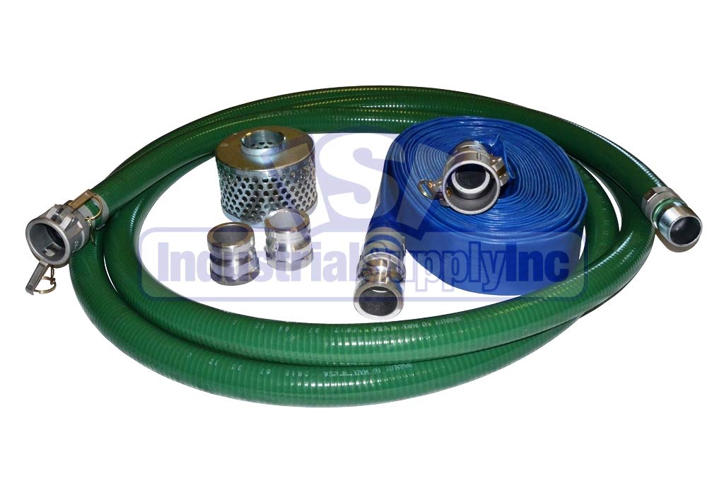 PVC Green Standard Suction Hose - 3" x 20' - Conventional Kit - 25' Blue Discharge - Industrial Supply