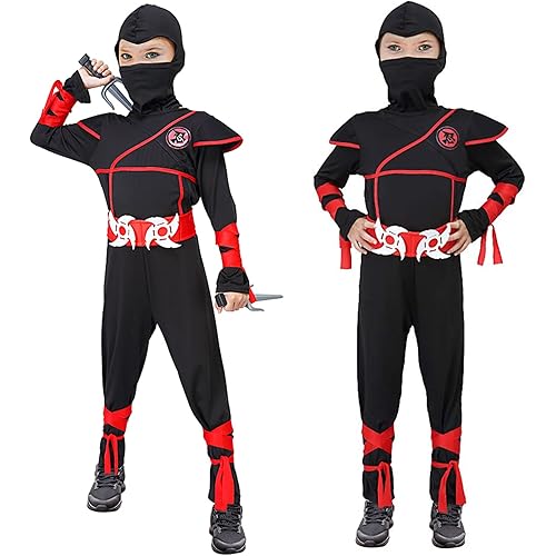 FunsLane Ninja Costume for Boys, Ninja Costume with Ninja Foam Accessories for Kids Dress Up Party