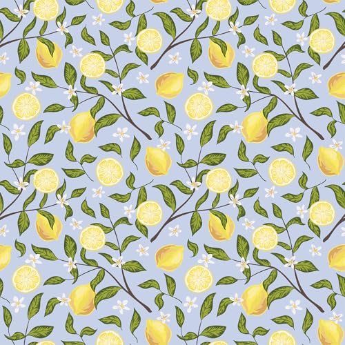 VEELIKE Papel Pintado Limón Azul Papel Pintado Hojas Verdes y Azules Vinilo Adhesivo Pared Floral Fruta Fotomural Decoración Cocina Dormitorio Revestimiento Pared Baño Armarios 44,5 cm x 300 cm