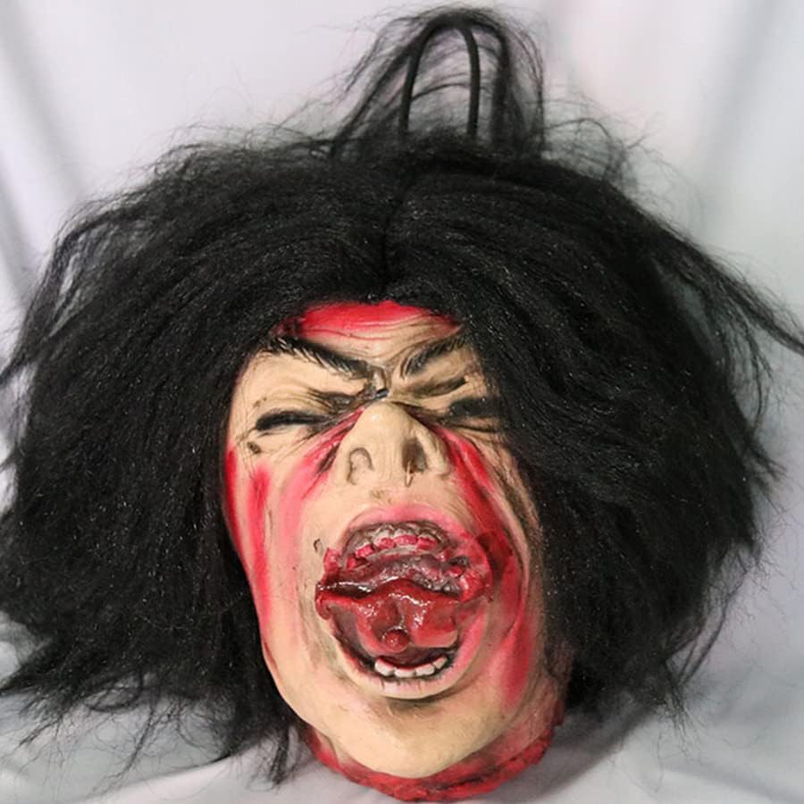 Miniatura 10 de RiceelSor Decoración colgante de cabeza dividida para Halloween, diseño de cadáver sangriento, de terror, de tamaño real, con peluca, disfraz para