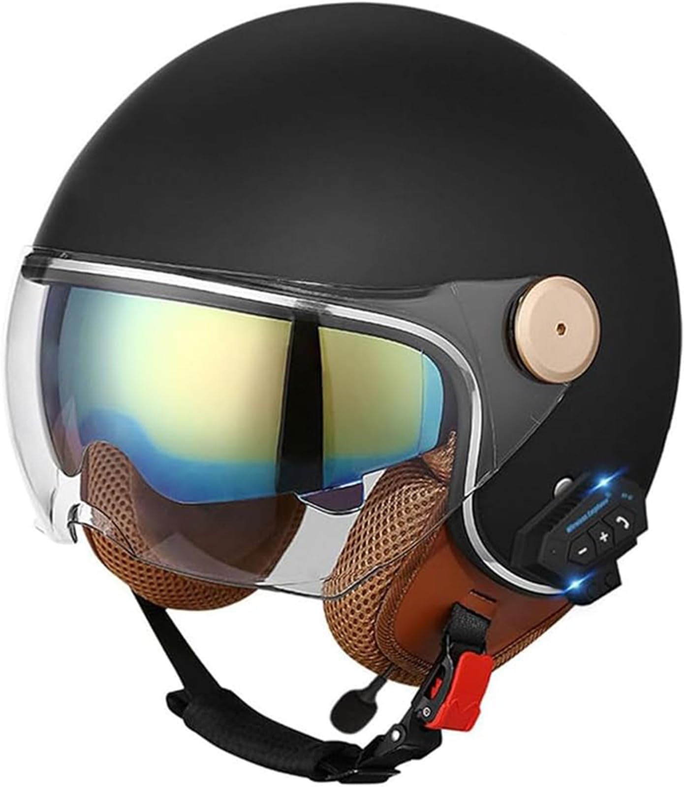 Casco De Motocicleta Bluetooth 3/4 Crash Jet Para Hombres Y Mujeres Con Visera Solar Bicicleta De Carretera Legal En Carretera Cascos De Moto Aprobados Por ECE 22.06 D,52-60cm
