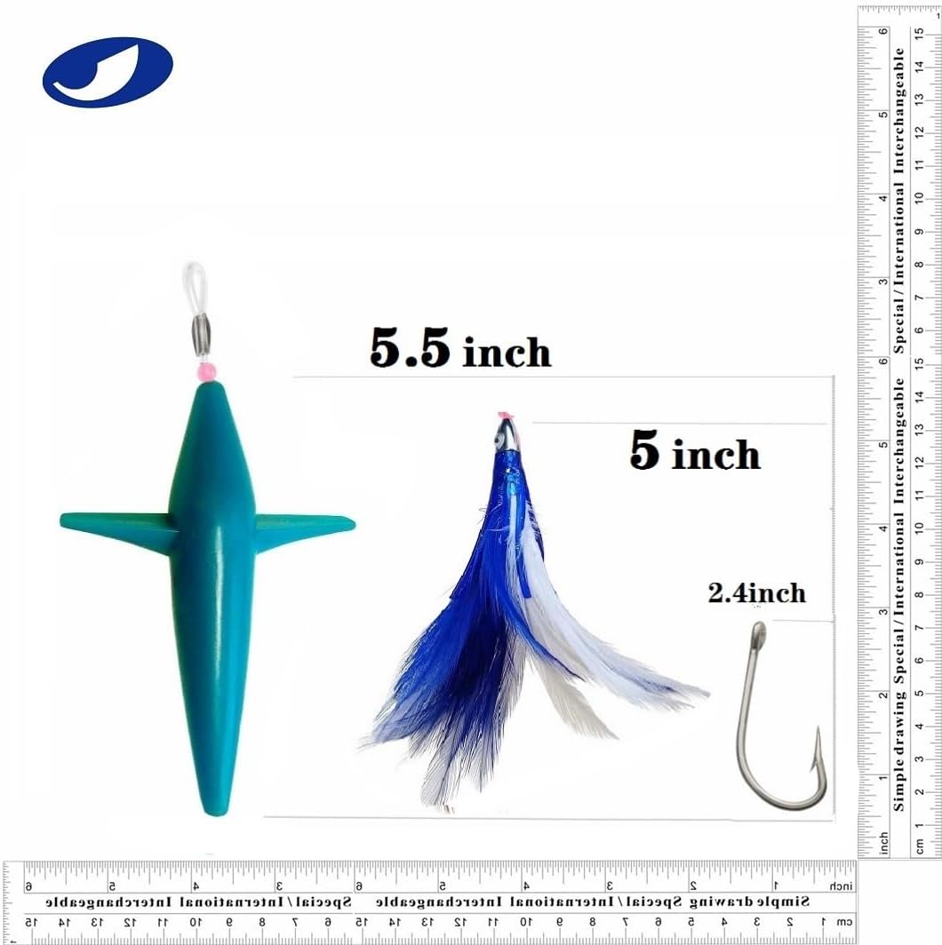 OCEAN CAT 5 inches Daisy Chain Trolling Lures with Brid Feather Teaser Saltwater Offshore Big Game Trolling Lure Bag for Marlin Tuna Mahi Dolphin Durado Wahoo Mesh