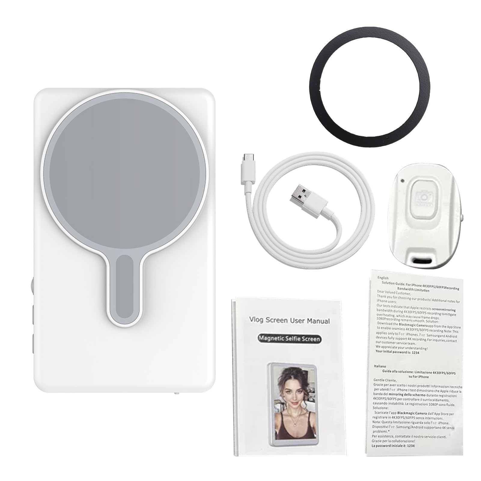 Schermo Monitor Selfie Vlog, Mirroring dello Schermo Wireless Magnetico 4K con Telecomando e Doppia Connessione Wi-Fi BT per Vlogging TikTok e Registrazione Selfie