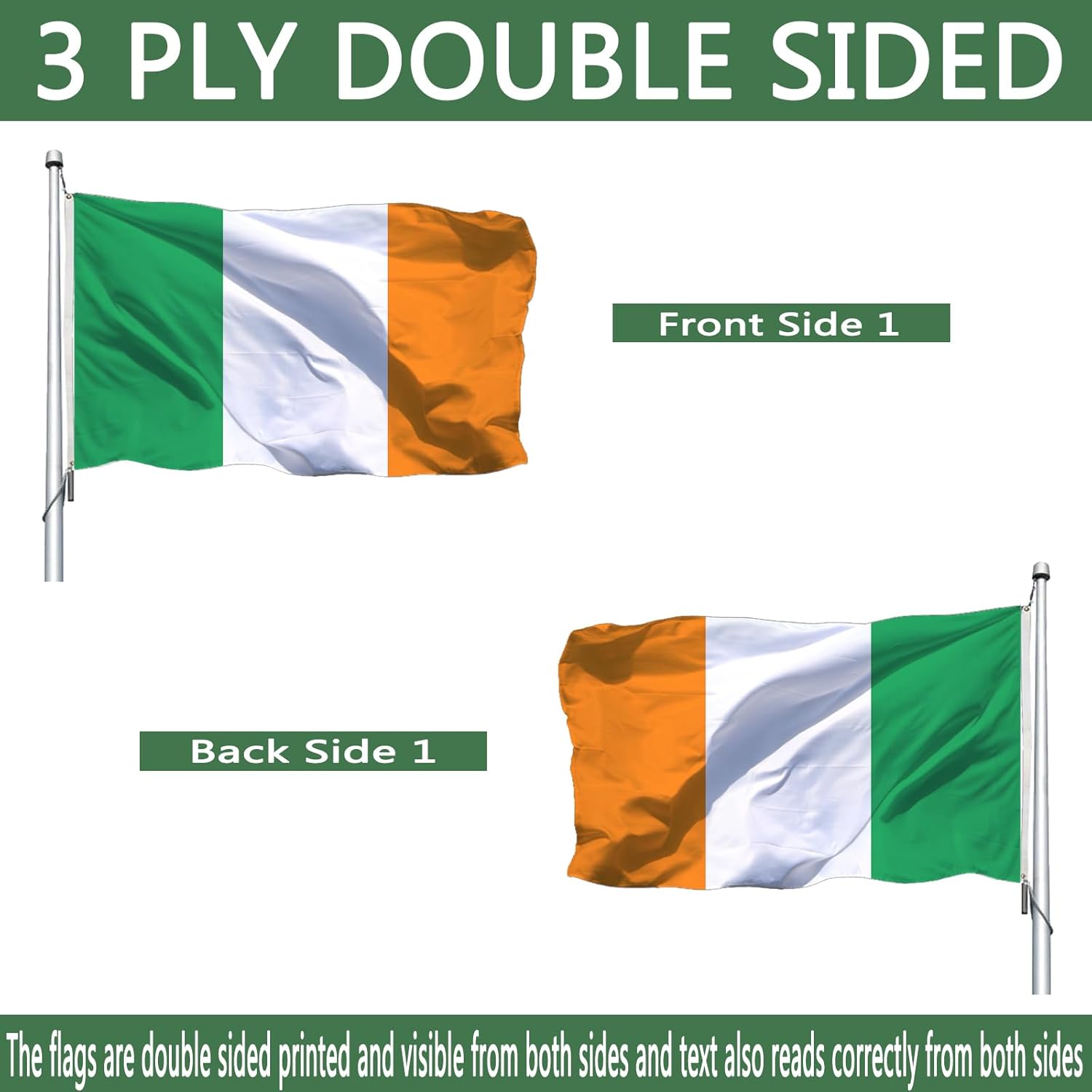 Irish Flag 2x3 Outdoor Double Sided Heavy Duty - Image 2