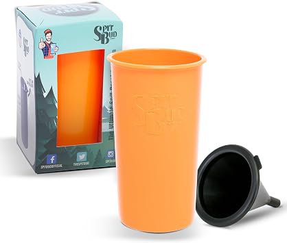Spit Bud Original Hunter Orange Spittoon For Chewing - Portable Dip & Snuff Cup with Lid, Pop Tab, Spill-Proof Funnel - Fits Most Cup Holders - Holds 8oz, 4x4x7