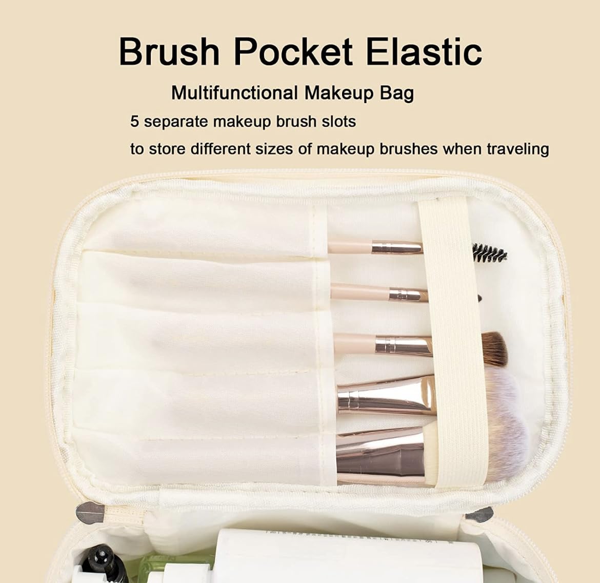 W2S Cosmetic Bag/Makeup Bag,Waterproof Travel Cosmetic Organizer, Toiletry Storage Travel Kit for Women and Girls (Beige) 2
