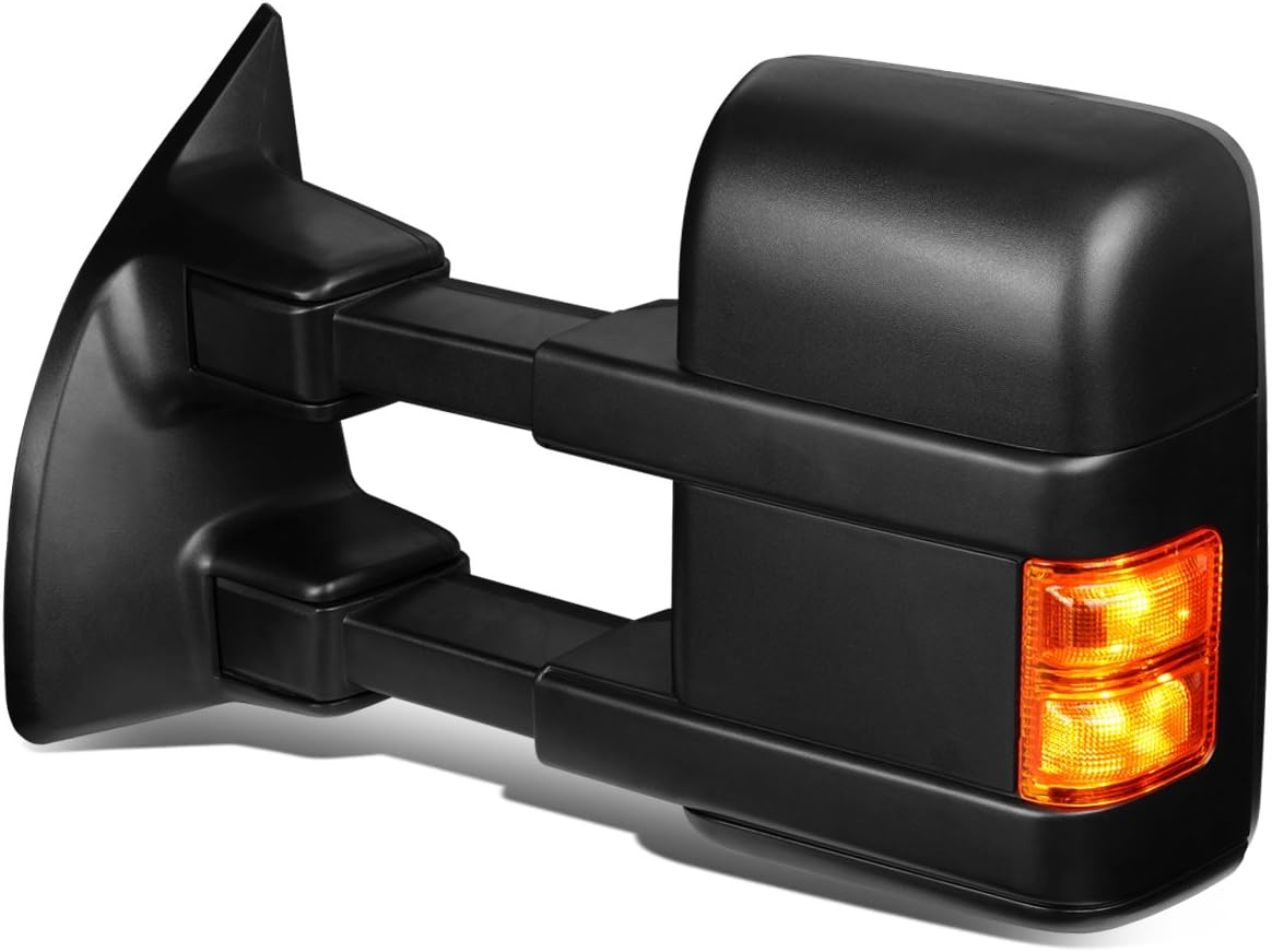 Driver Left Rear View Side Towing Mirror - Manual Telescoping | Power Adjust | Heated Glass | Amber LED Turn Signal - Compatible with Ford F250 F350 F450 F550 Super Duty 08-16, Texture Black
