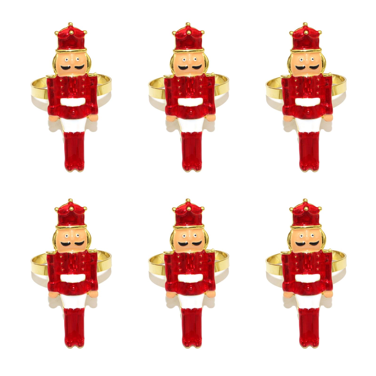 6Pieces Christmas Nutcrackers Soldier Napkin Rings Alloy Tableware Accessories for Holiday Dining Decorations Sturdy Alloy Napkin Holders Set