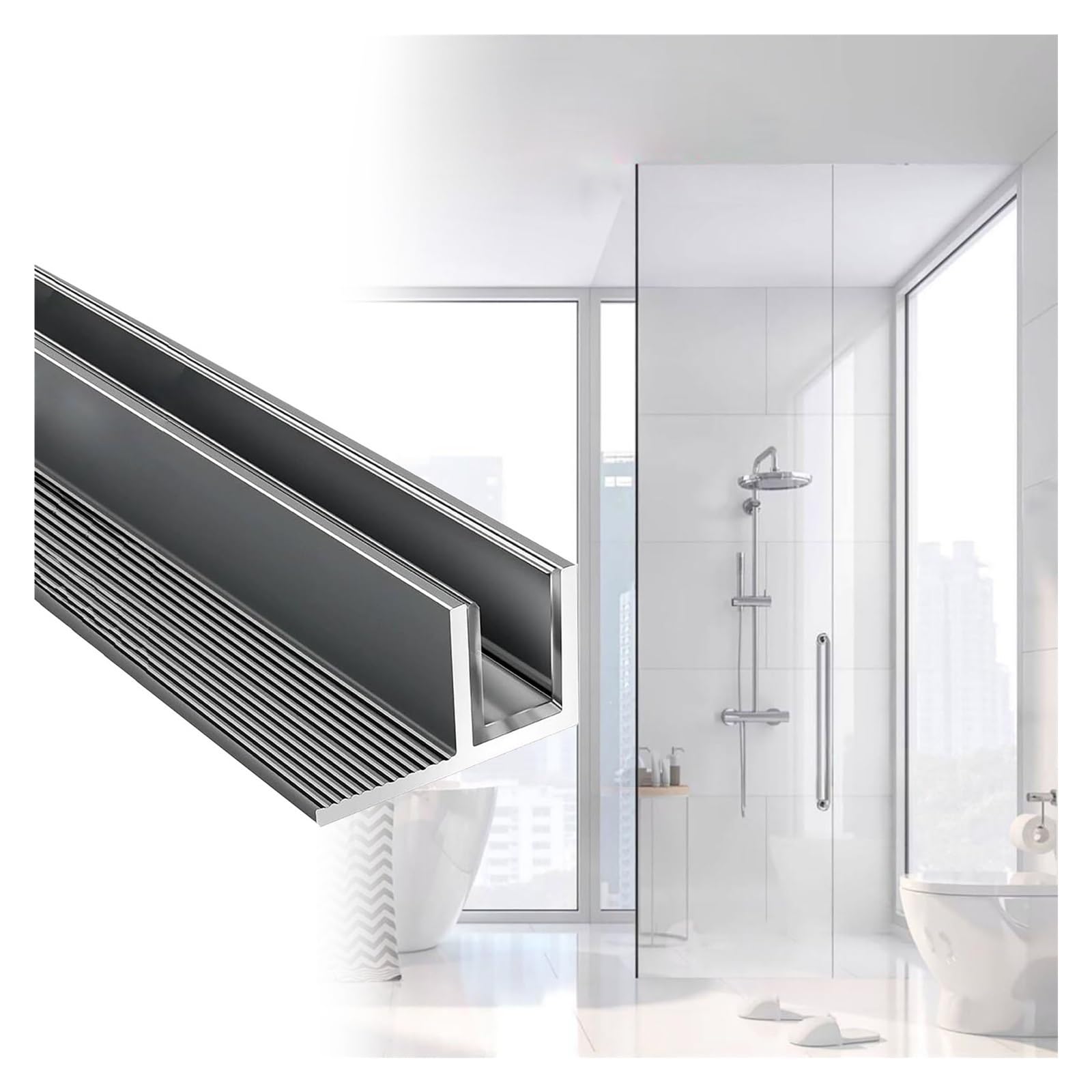 JYHHCYS Water Resistant U Channel, U-Shaped Aluminum Glass Support Rai for Shower Door, 10mm/12mm Embedded Profile Panel Fixed Slot, Easy Installation(Grey,Fit 12mm/0.47in glass)