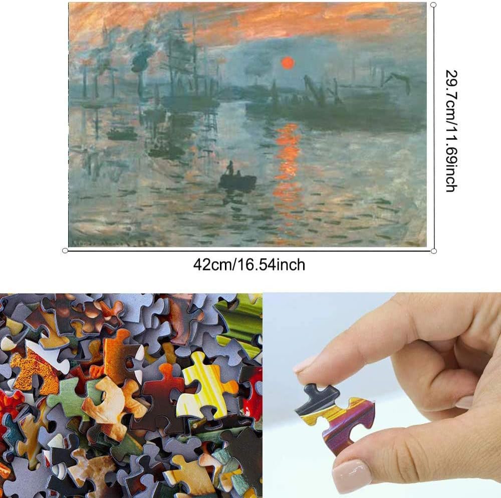 1000 Piece Puzzle for Adults | VteePck Mini Jigsaw Puzzle Impression Soleil Levant | Funny Family Games, Home Decoration 16x12 inch
