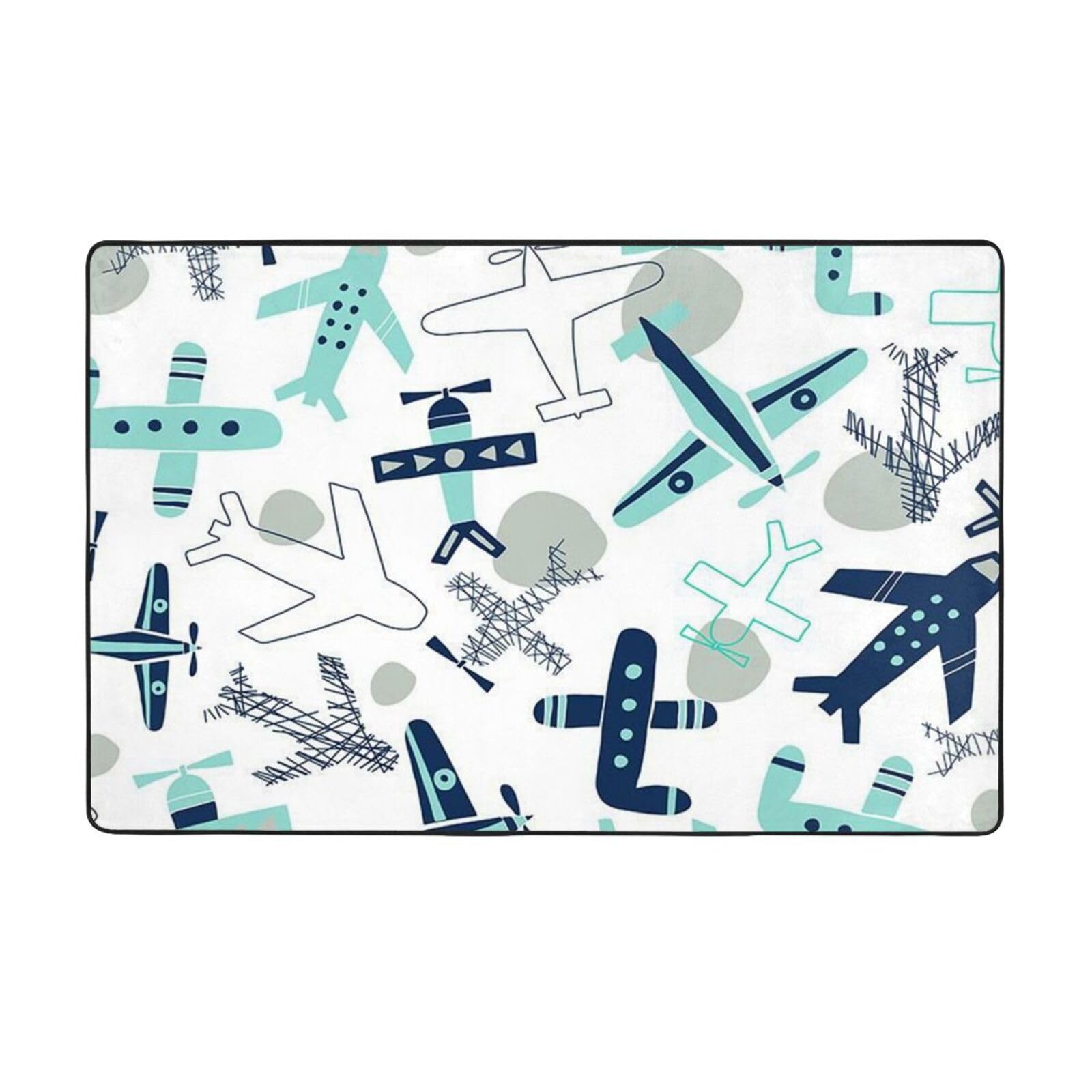 Grand tapis de salon doux motif avion pour espace de jeu enfant