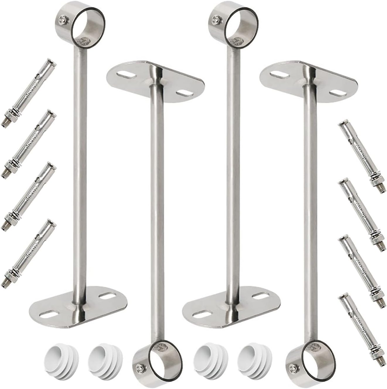 4Pcs ID25mm (1"), L250mm, Clothes Rail mounting Bracket, Shower Curtain Closet tie Rod Support Frame, Curtain Rod Flange Socket, Suitable for Ceiling or Wall mounting