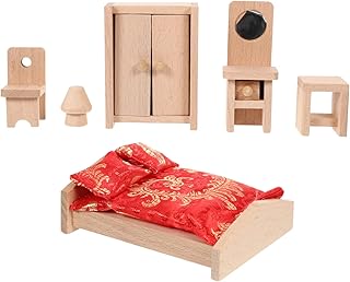 STAHAD 1 Conjunto De Casa De Boneca De Madeira Miniture Decoração Mesa De Água Brinquedos Armário De Cozinha Decoração Casa De Bonecas Móveis De Quarto Armário De Casa De Bonecas Cama 1