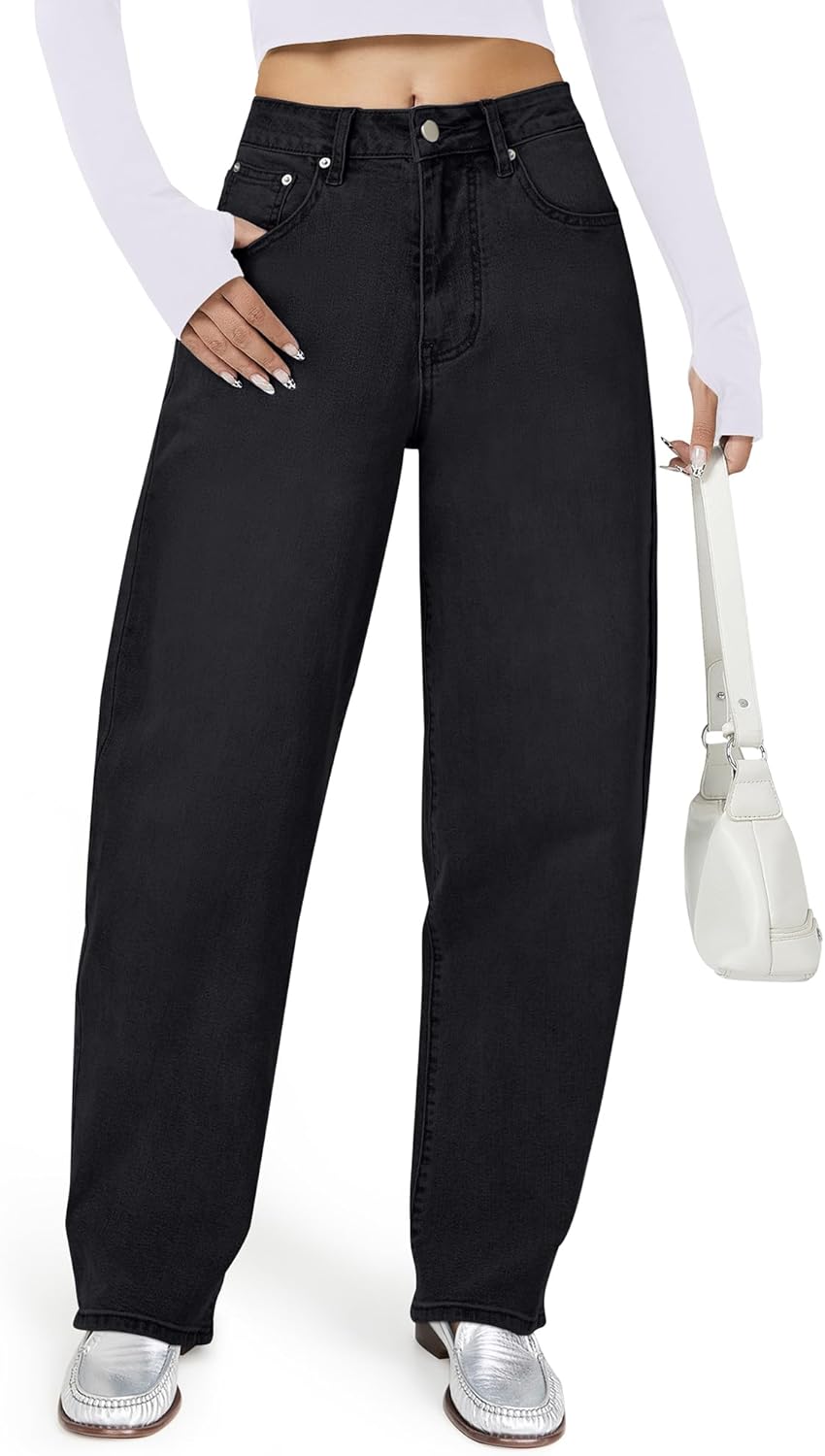 AUWUKA Barrel Jeans for Women, High Waisted Wide Straight Leg Boyfriend Microelastic Womens Mom Jeans